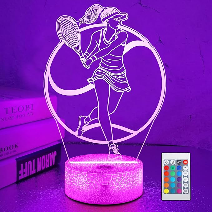 Tennis Gifts for Women & Girls, Light Up Tennis Night Light 3D Illusion Lamp with 16 Colors Remote Control,Tennis Accessories Decor for Women Friends Sports Fans Xmas Gifts