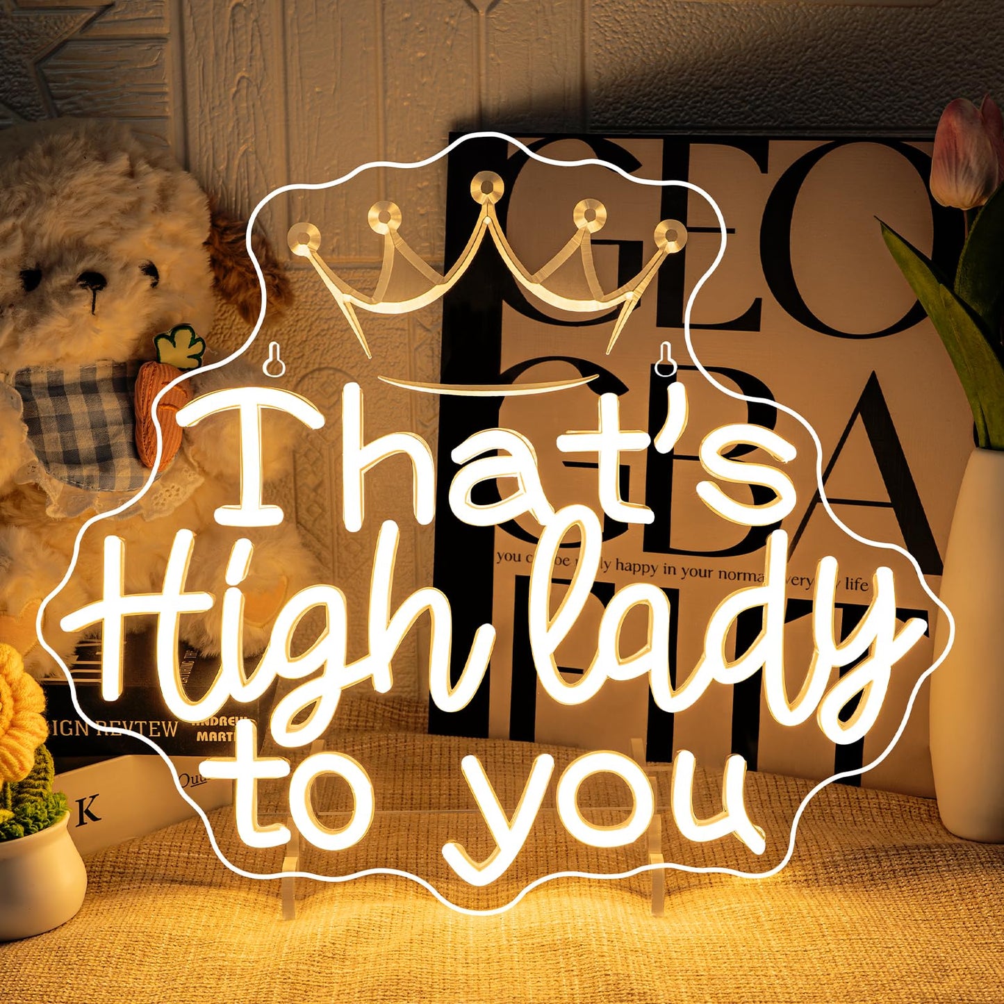 Women Neon Sign Thats High Lady To You Neon Signs For Wall Decor Girl Led Lights Warm White Crown Light Up For Living Room Bedroom Party Girly Room Beauty Salon Makeup Decoration Girls Gifts