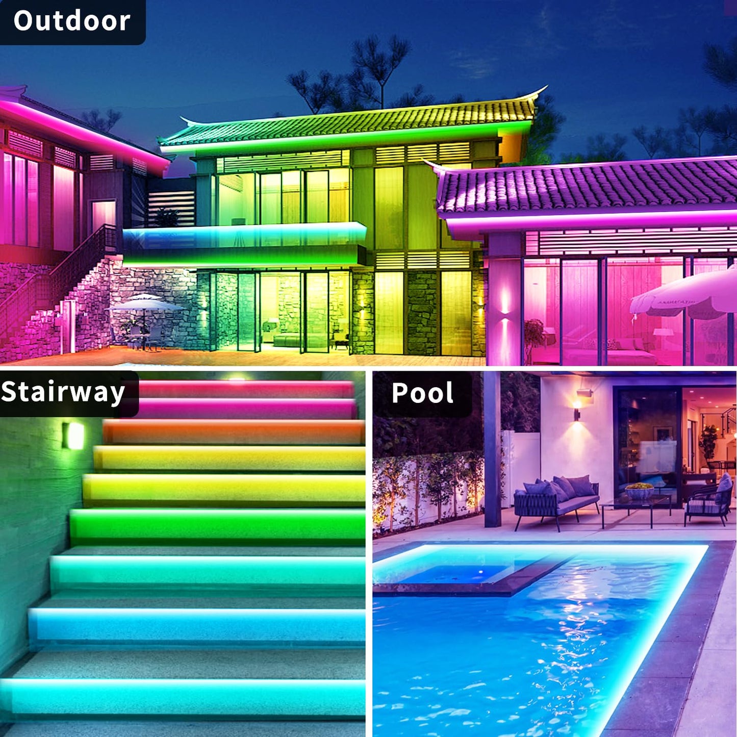 vimeepro LED Strip Lights 66Ft RGB Waterproof IP68 Music Sync App Remote Control