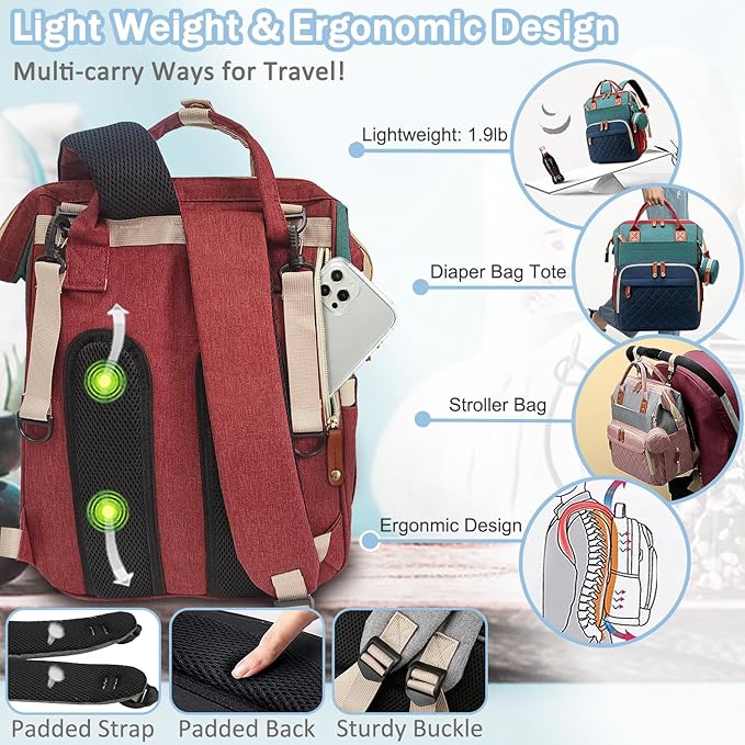 Diaper Bag Backpack Baby Bag, Baby Girl Boy Diaper Bag for Dad Mom with Pad, 16 Pockets, Pacifier Case, Large Diaper Bags Unisex for Travel (Colorful)