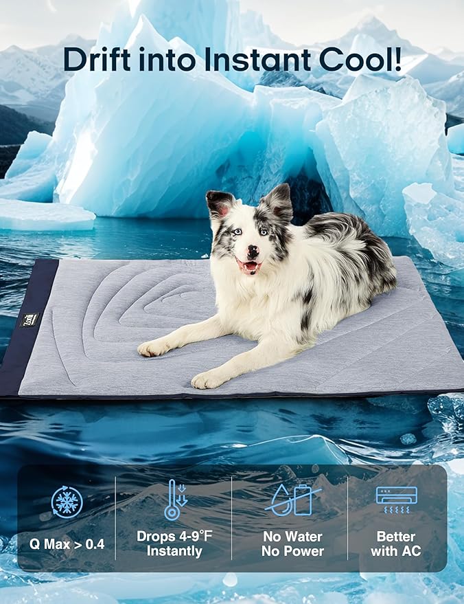 ZonLi Dog Cooling Mat, 40" x 27"Medium, Waterproof Cooling Pad for Dogs & Cats, Portable & Durable Pet Mat for Crate, Trunk, Camping, Outdoors, Machine Washable, Tidal Blue