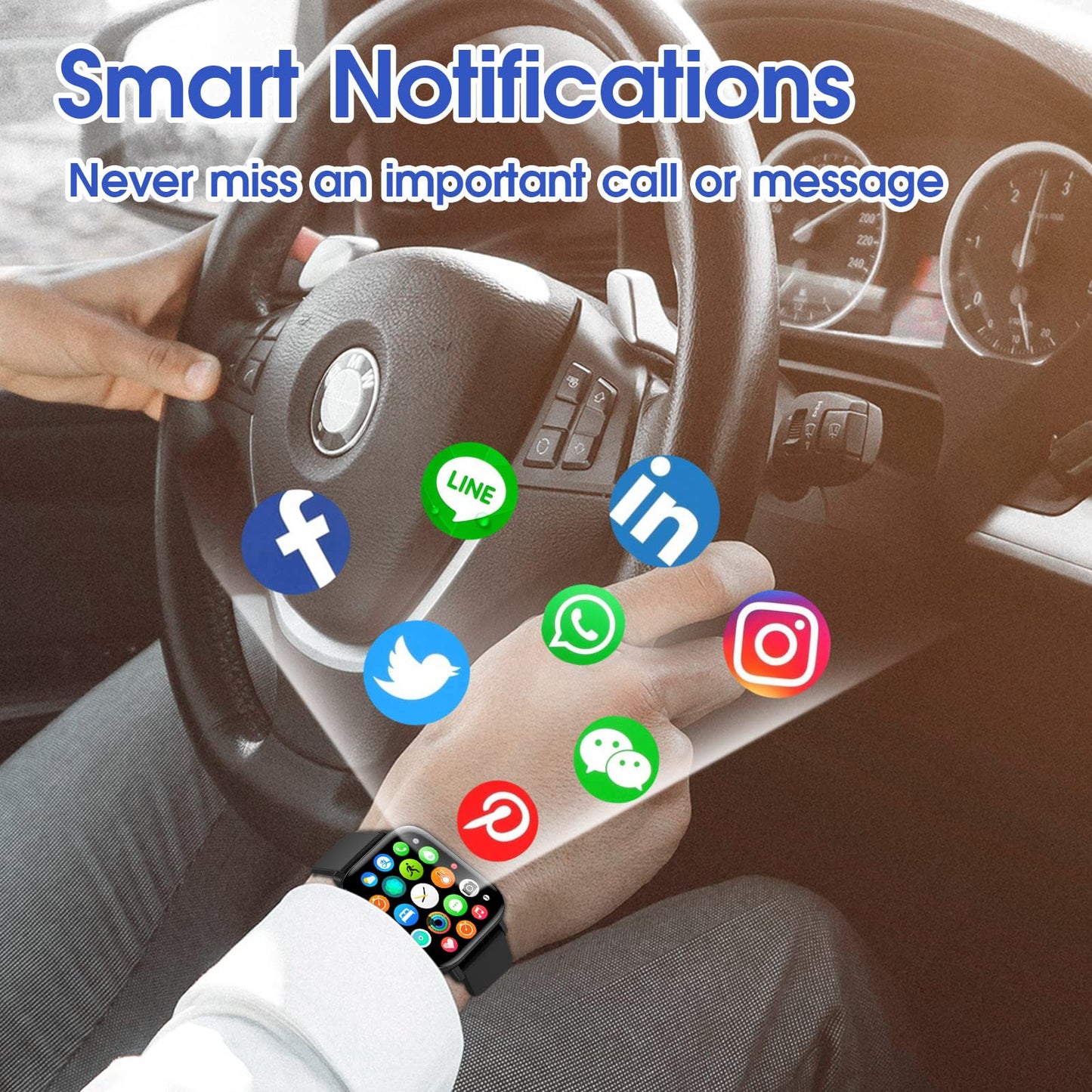 Smart Watch for iPhone/Android Phones (Answer/Make Calls) - 1.9" HD Screen Fitness Tracker : Heart Rate/Sleep Monitor/Pedometer/Calories, Multiple Sports Modes, Waterproof SmartWatch for Men Women