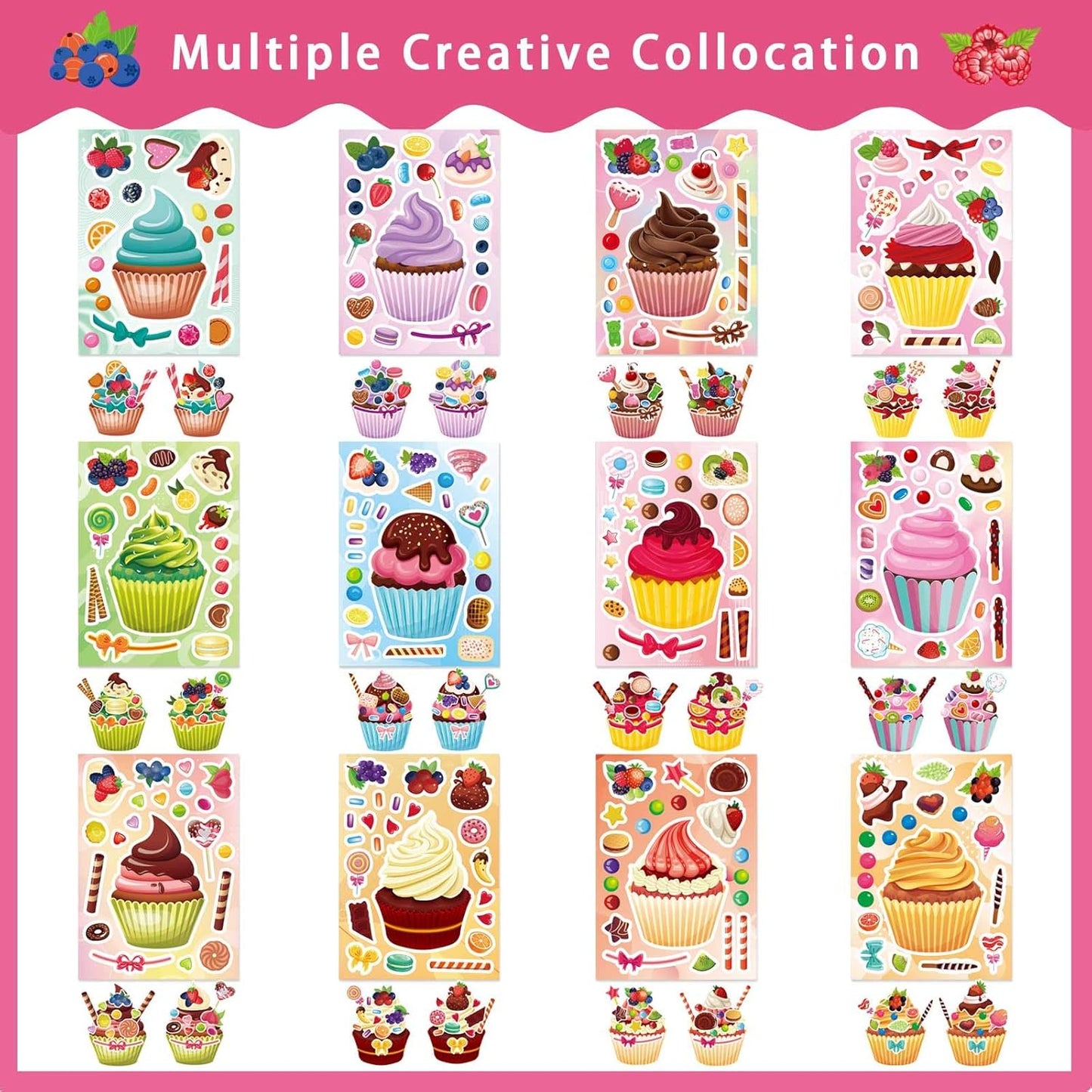 36 Sheets Cupcake Make a Face Stickers, Make Your Own Stickers Mix and Match Ice Cream and Cupcake Sticker Sheets, Cupcakes Sticker for Kids, Classroom Activities, Crafts Cupcakes Party Decorations