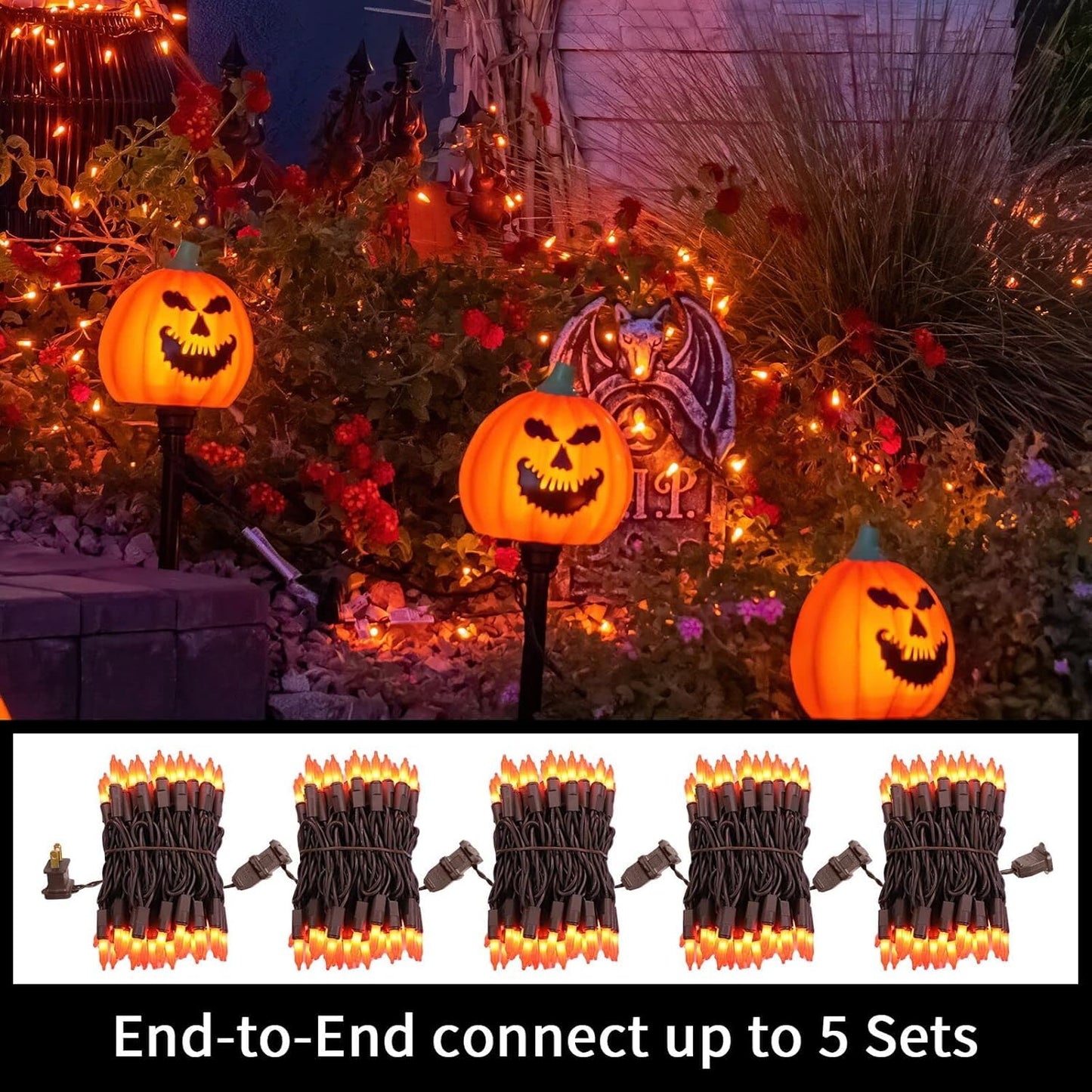 Lamphome Orange Halloween Light  100 Count 20Ft String Light 120V Ul Certified Orange String Lights  Plug In Brown Wire Fall Lights Waterproof For Spooky Thanksgiving Party Decor