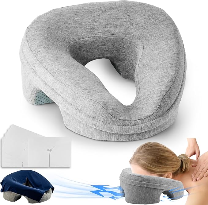 Face Down Pillow Massage Headrest for Bed, Stomach Sleeping Pillow, Face Cradle, BBL Pillow After Surgery Post Eye Surgery...
