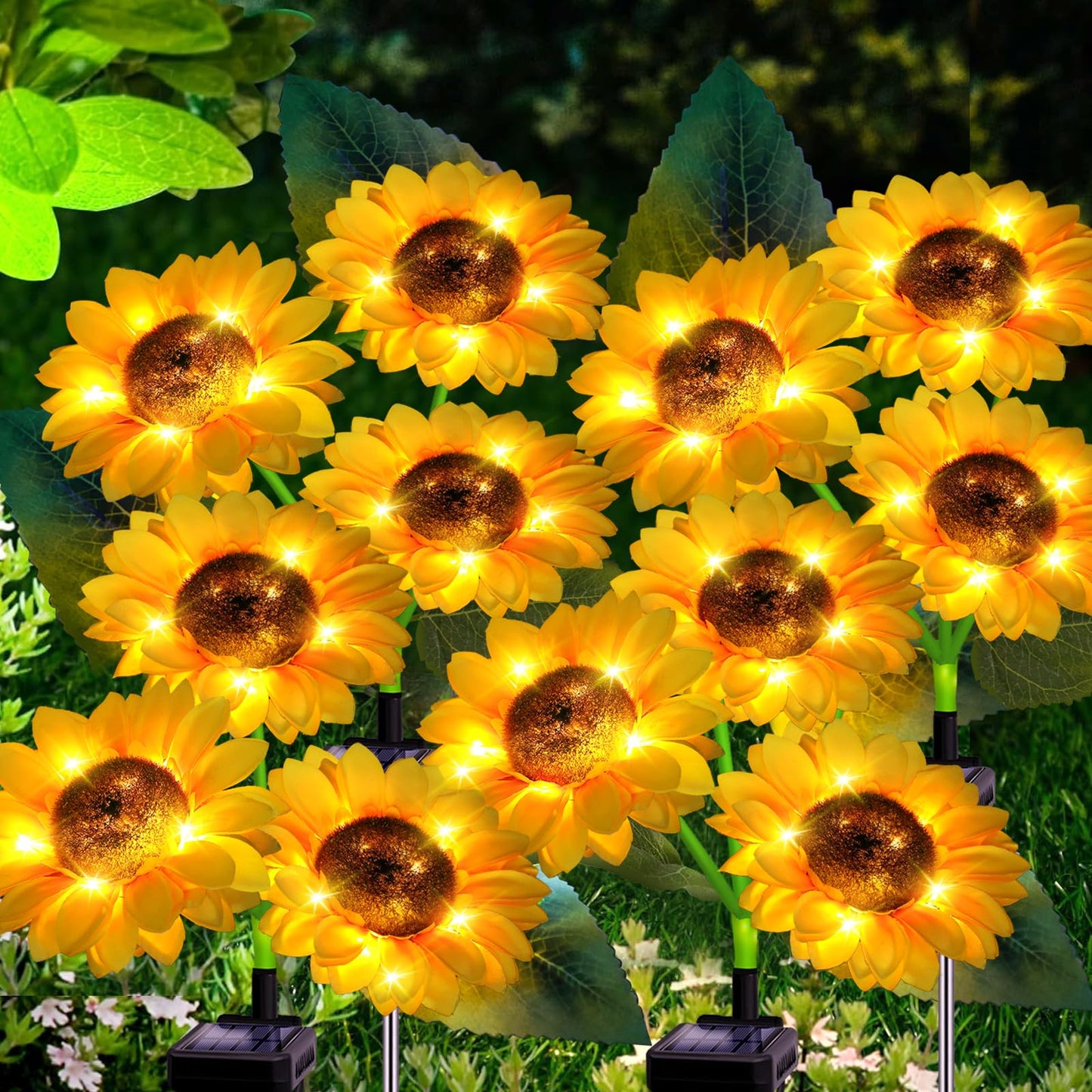 Solar Sunflower Outdoor Garden Lights  4 Pack With 12 Sunflower Waterproof Garden Decor  Gifts For Mom Grandma  Waterproof Decorative Lights For Pathways Patios And Yards Decorations