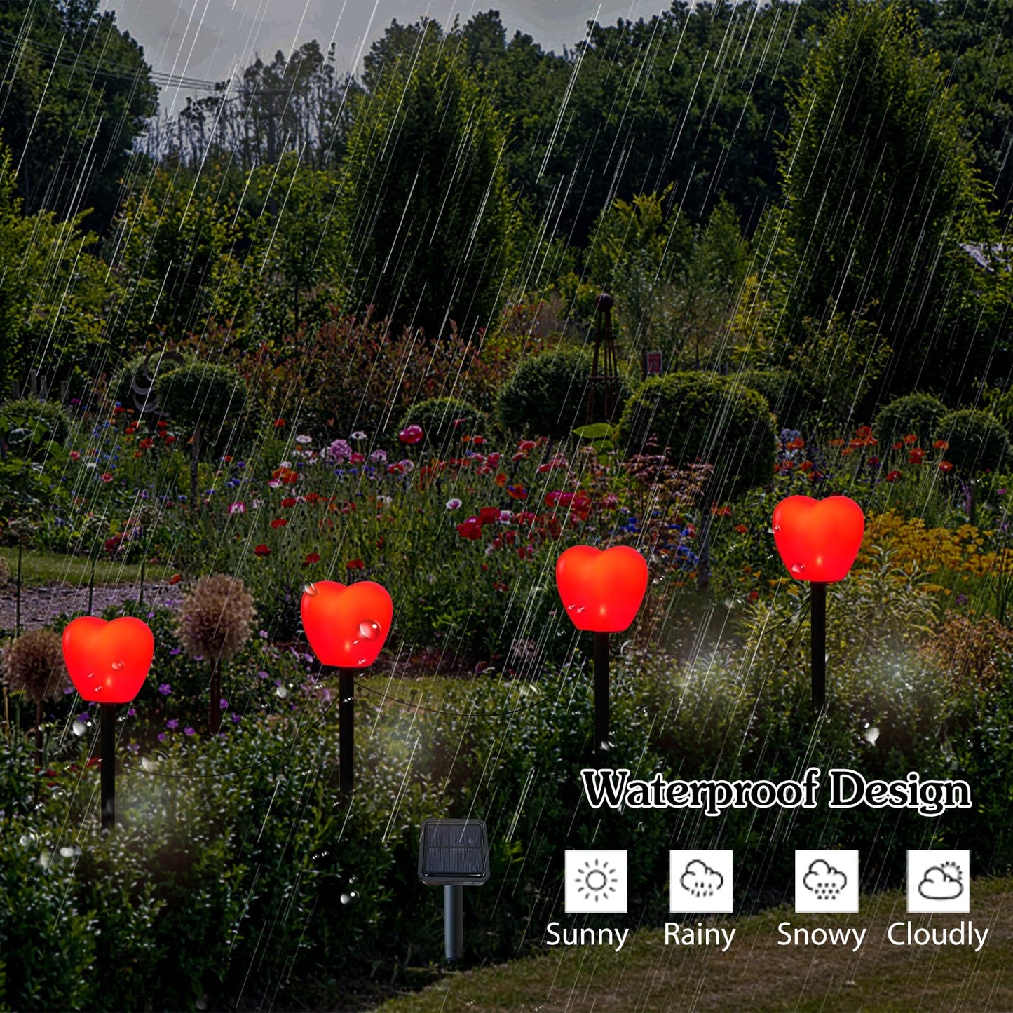 LAIAMER Valentine's Day Red Heart Solar Lights Outdoor, 4Pcs Waterproof Valentine's Day Solar Garden Lights LED Heart Lights Mother's Day Decorations for Yard Walkway