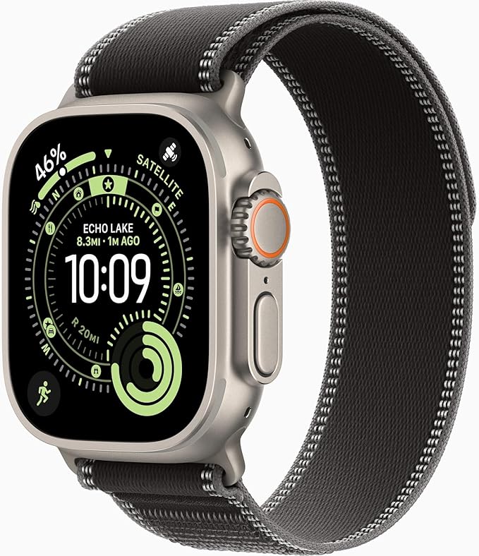 Apple Watch Ultra 3 [GPS + Cellular, 49mm] Natural Titanium Case with Black/Charcoal Trail Loop, M/L (Renewed)