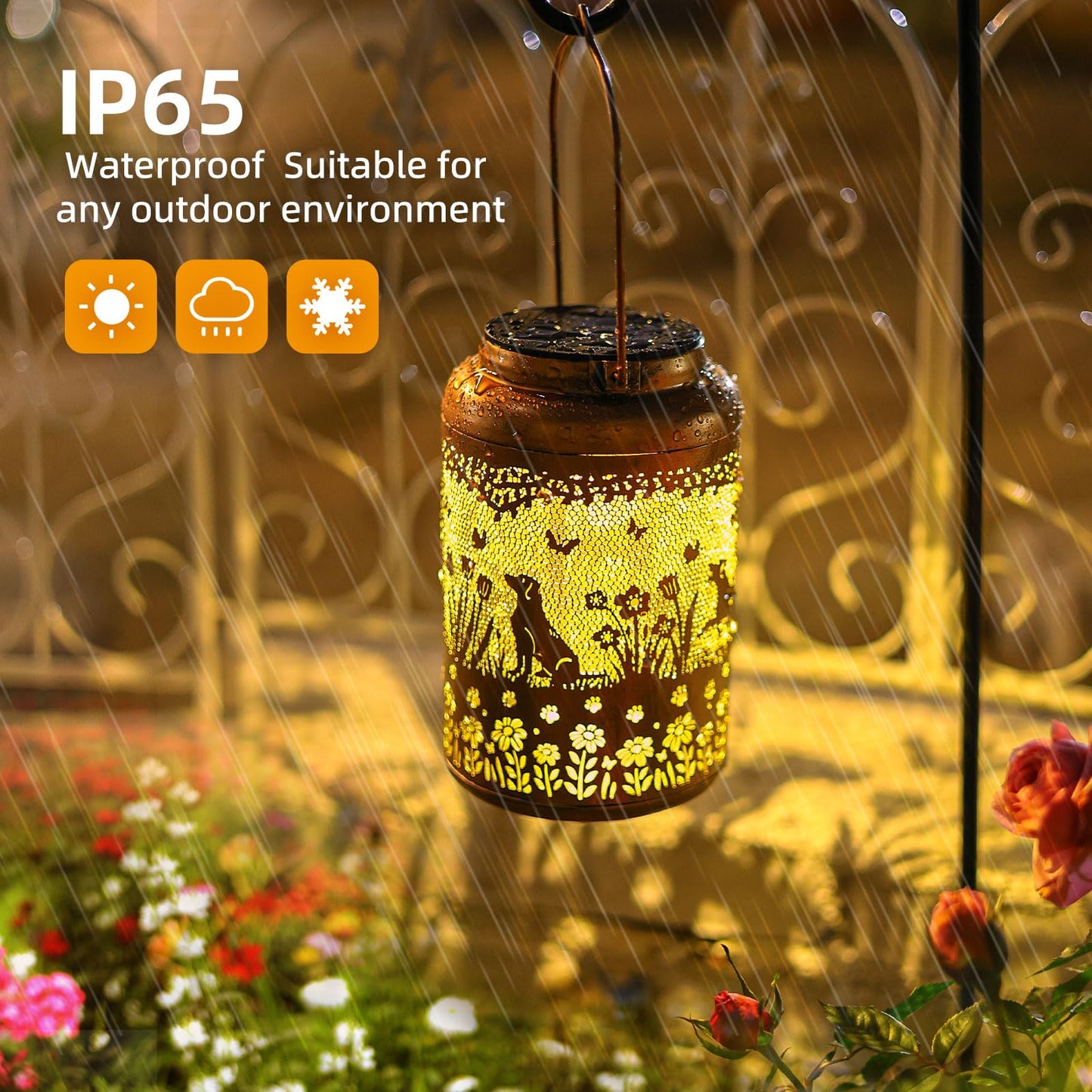 WACLSTDAY Dog Solar Lanterns - 2 Pack Outdoor Waterproof Metal Lights, Red Copper, Model B-W-DL-2508-GOU-02, Ideal for Garden Decor