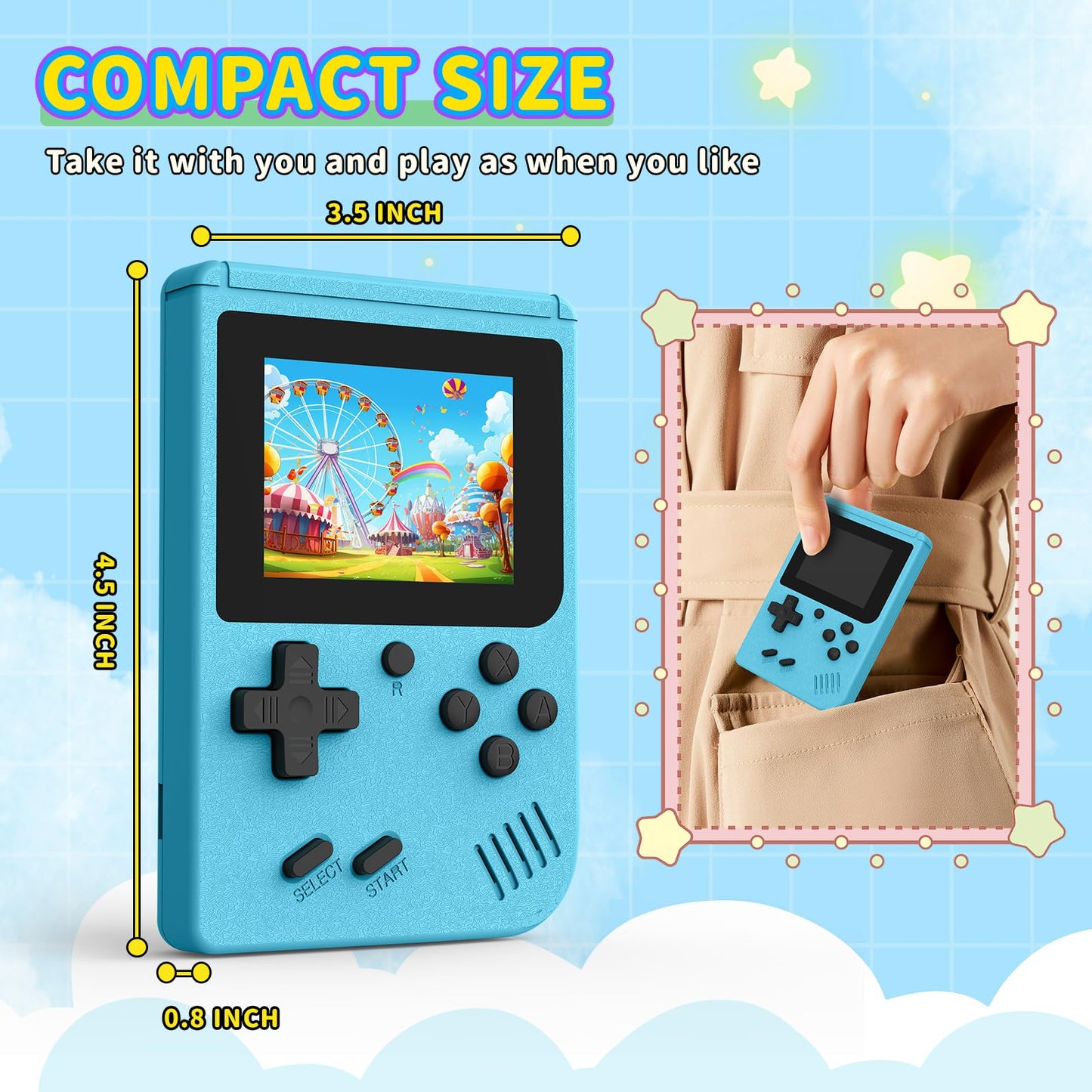 Retro Gaming Console, Portable Video Game Console with 3.0 inch IPS Screen and Preloaded 400 Classic Video Games, Mini Retro Handheld Game Console (Blue)