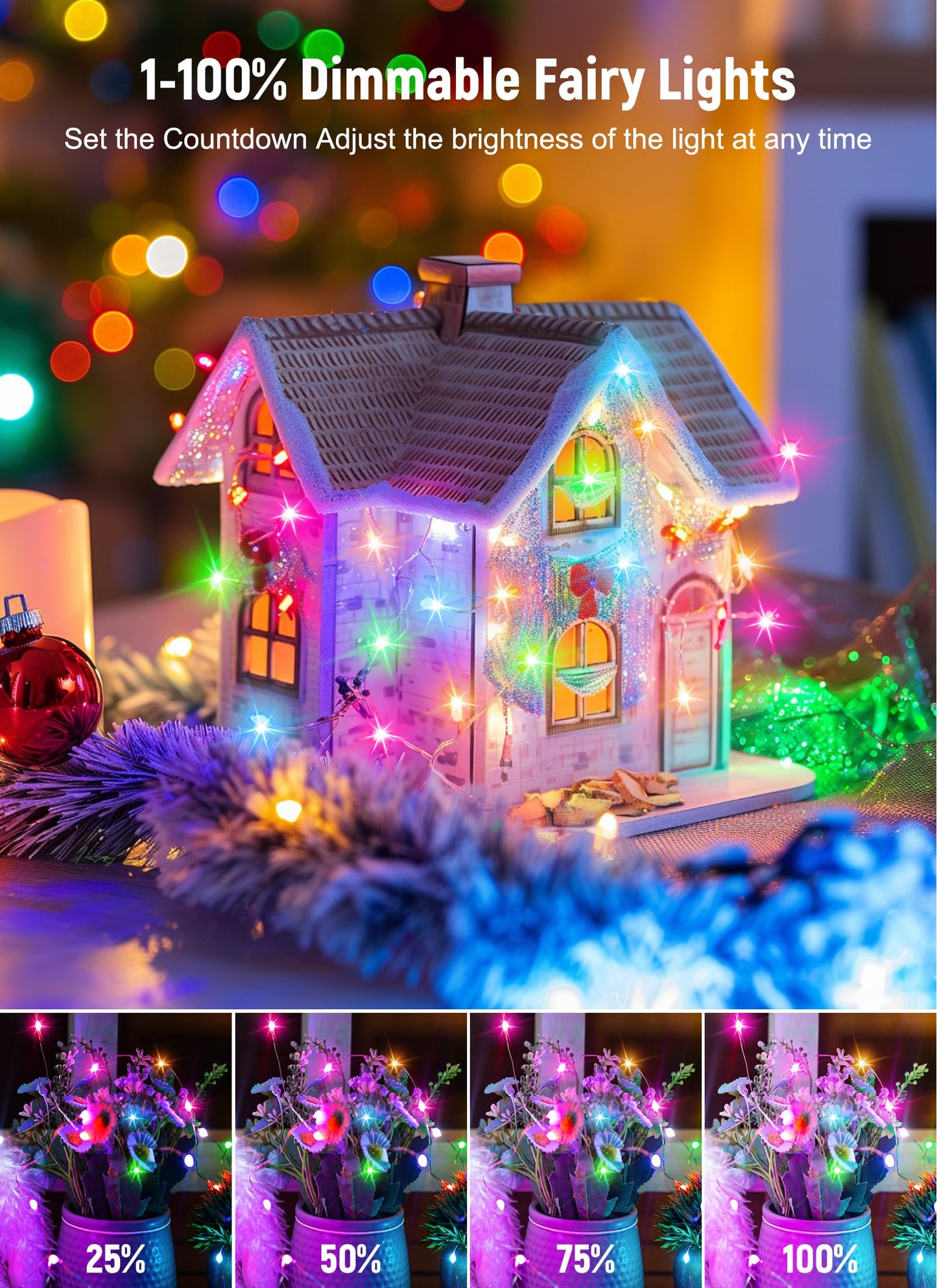 Brightown Smart Fairy Lights, 2 Pack 33FT 100LEDs, USB Bluetooth, Timer & Remote, 8 Modes, Multicolor
