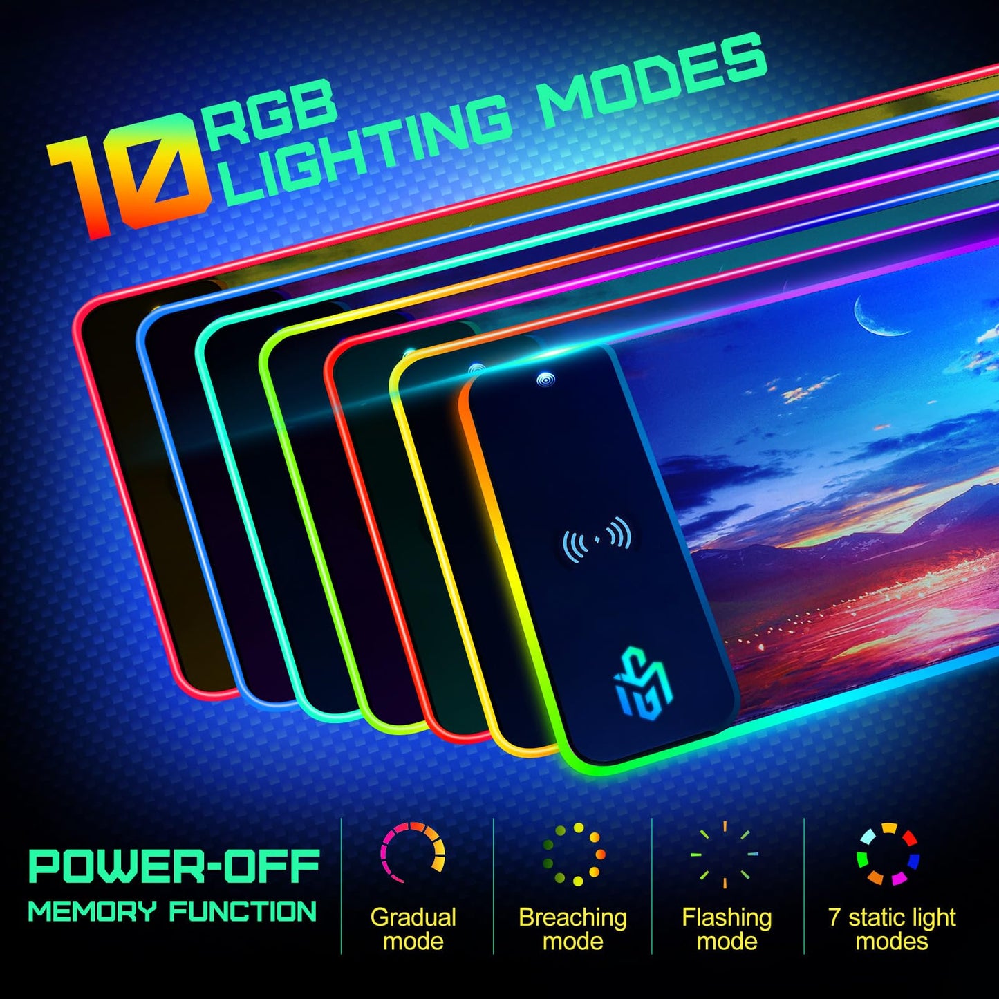 GIM Wireless Charging RGB Gaming Mouse Pad 15W, LED Mouse Mat 800x300x4MM, 10 Light Modes Extra Large Mousepad Non-Slip Rubber Base Computer Keyboard Mat for Gaming, MacBook, PC, Laptop, Desk（Sunset）