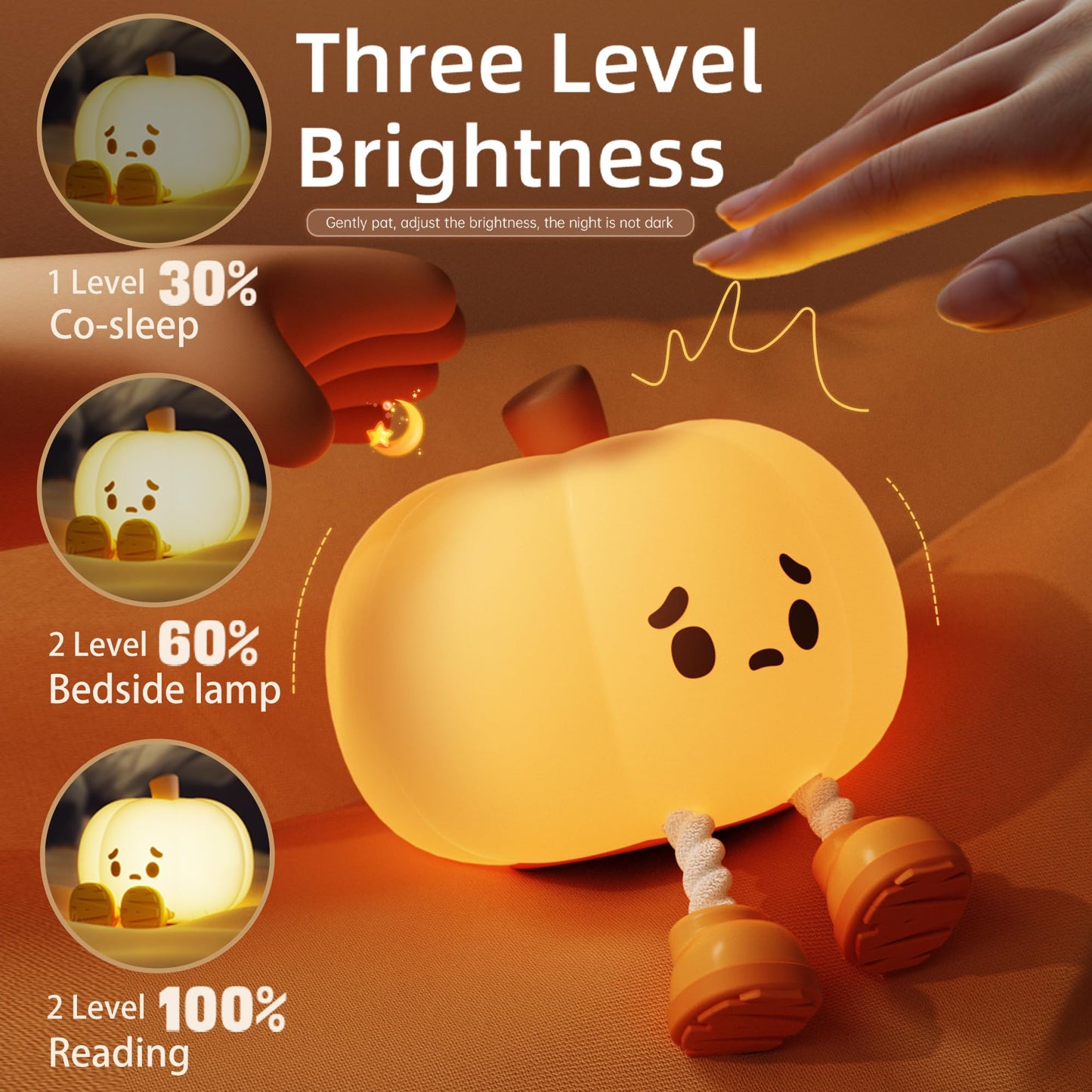 Cute Pumpkin Led Night Light  3 Level Dimmable Nursery Nightlight  Silicone Soft Light Lamp Gift  Rechargeable Bedroom Touch Lamp For Breastfeeding  Kids  Girl  Boy  Halloween Decor (Pumpkin Shape)