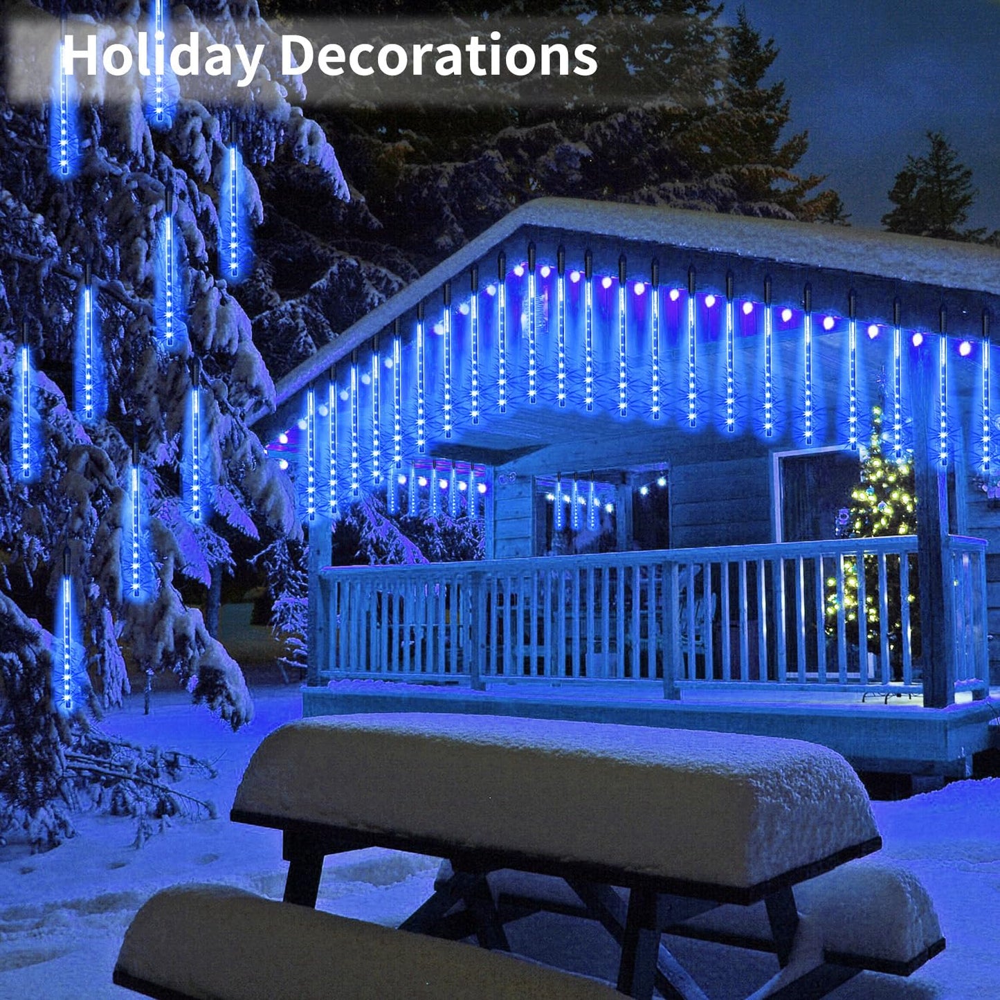 Jjgoo ?2 Pack? Christmas Lights Meteor Shower Rain Lights 12Inch  Totally 20 Tube 480 Leds Icicle Light Outdoor Raindrop Light For Xmas Halloween Wedding Party Tree Holiday Decoration  Blue