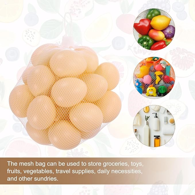 uxcell 100Pcs Reusable Produce Mesh Bags, 35cm Mesh Nylon Netting with Loop-Style Closures, Stretchable Egg Hatching Bags for Fruit Vegetable Storage, White
