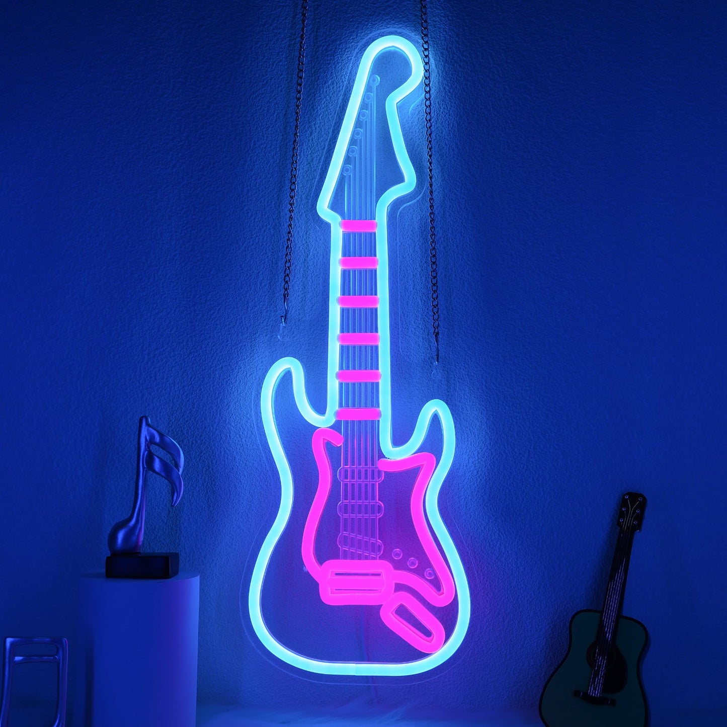 CoolGift Mart Electric Guitar Neon Light, Dimmable LED Guitar Neon Wall Sign USB Powered, Decorations for Bedroom Living Room Ma
