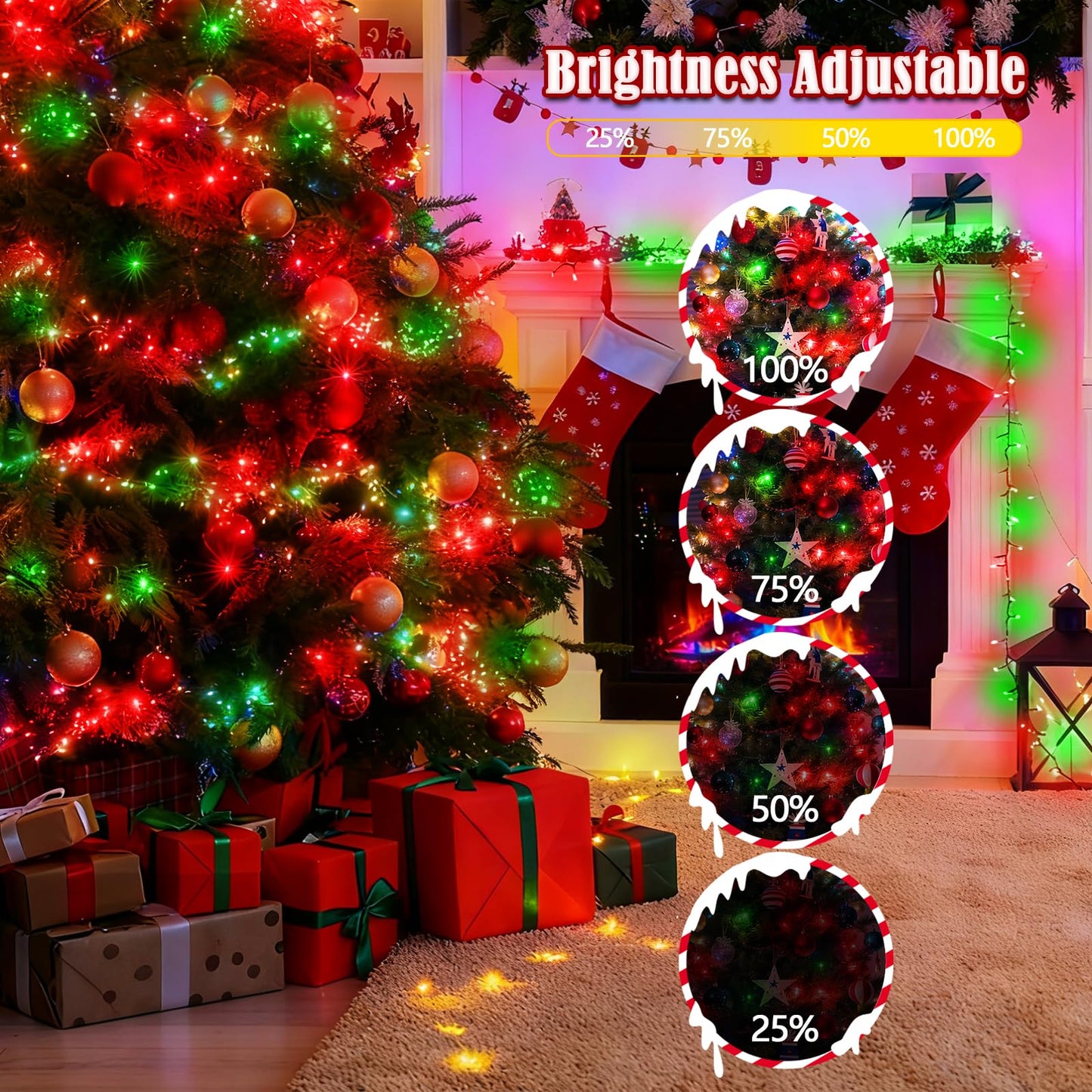 Voice Control 88Ft 240Led Smart Christmas String Lights Outdoor/Indoor | String Lights Plug In With Remote  12Modes  7Voice Commands & Timers  Christmas Twinkle Light For Xmas Tree Decor (Red & Green)