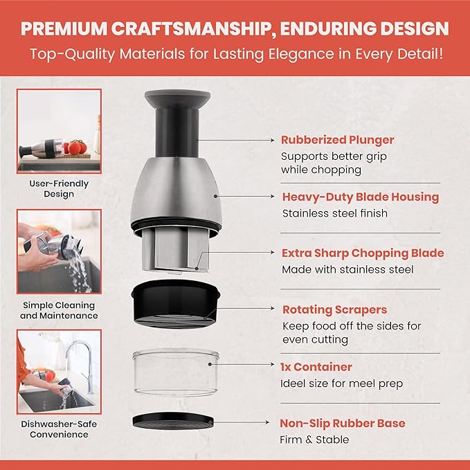 Manual Hand Chopper - Versatile Food Dicer, Vegetable slicer and Onion Chopper, Handy Nut Chopper, Garlic Mincer and Onion cutter, Tomato - Efficient and Quick Kitchen Aid