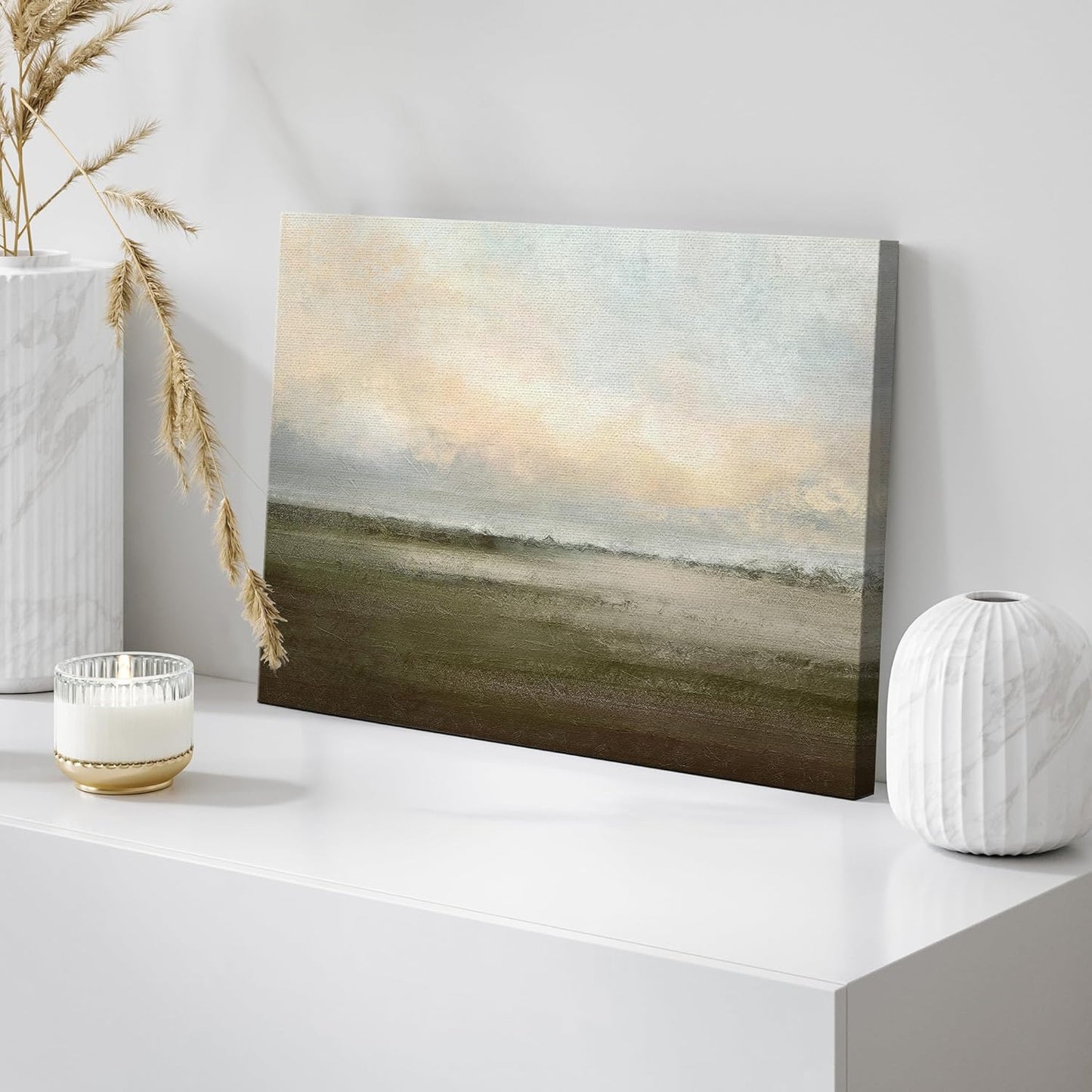 wall26 Canvas Print Wall Art Watercolor Dusk Sky Over Green Field Nature Wilderness Illustrations Modern Rustic Relax/Calm Cool for Living Room, Bedroom, Office - 16"x24"