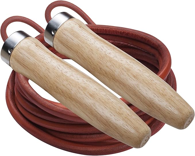 Champion Sports Wood Handle Jump Ropes – Durable Nylon or Leather Bearings - Skipping Rope, Fitness, Cardio Training, Agil...