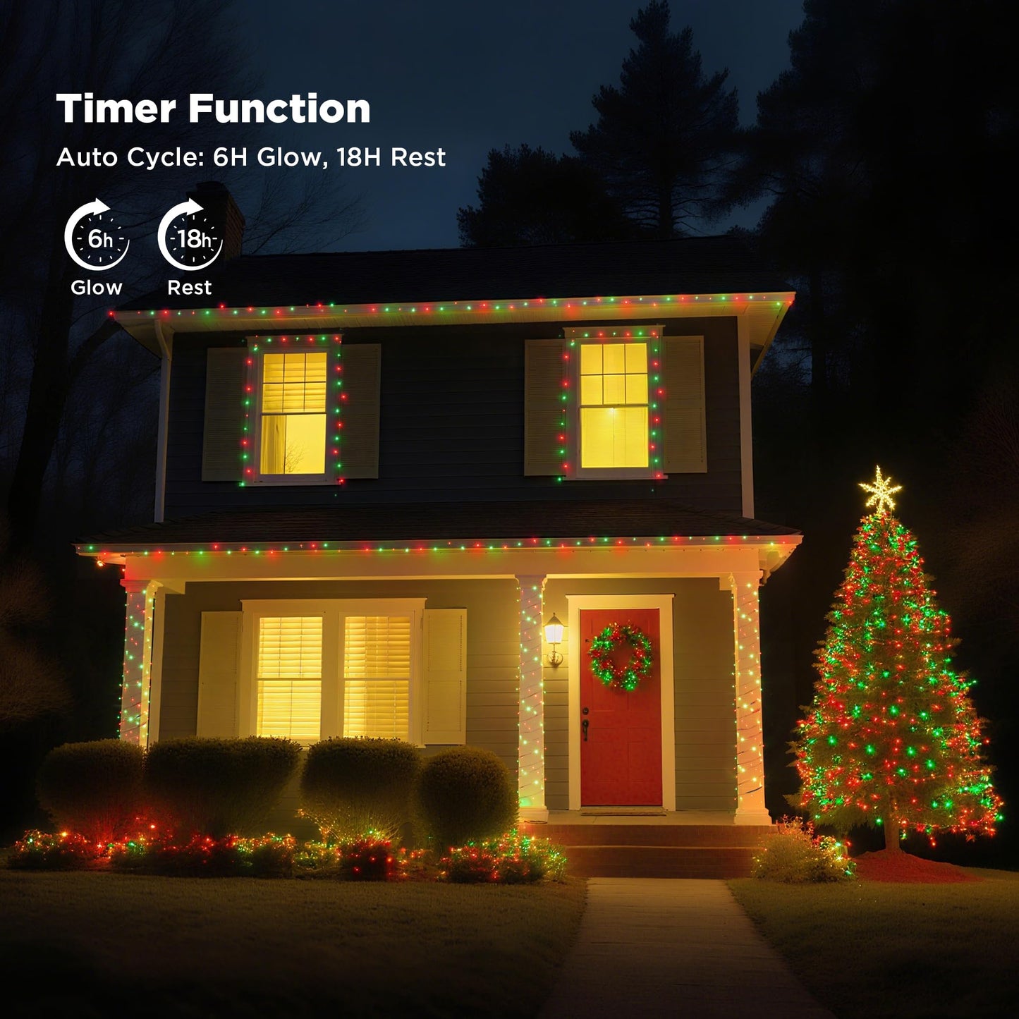 Wbao Christmas Lights Indoor Outdoor 500Led 174Ft  Super Bright Led Christmas String Lights With Ul Certified  8 Lighting Modes  Timer  Memory & Waterproof For Trees  Patio  Party Decor  Red Green