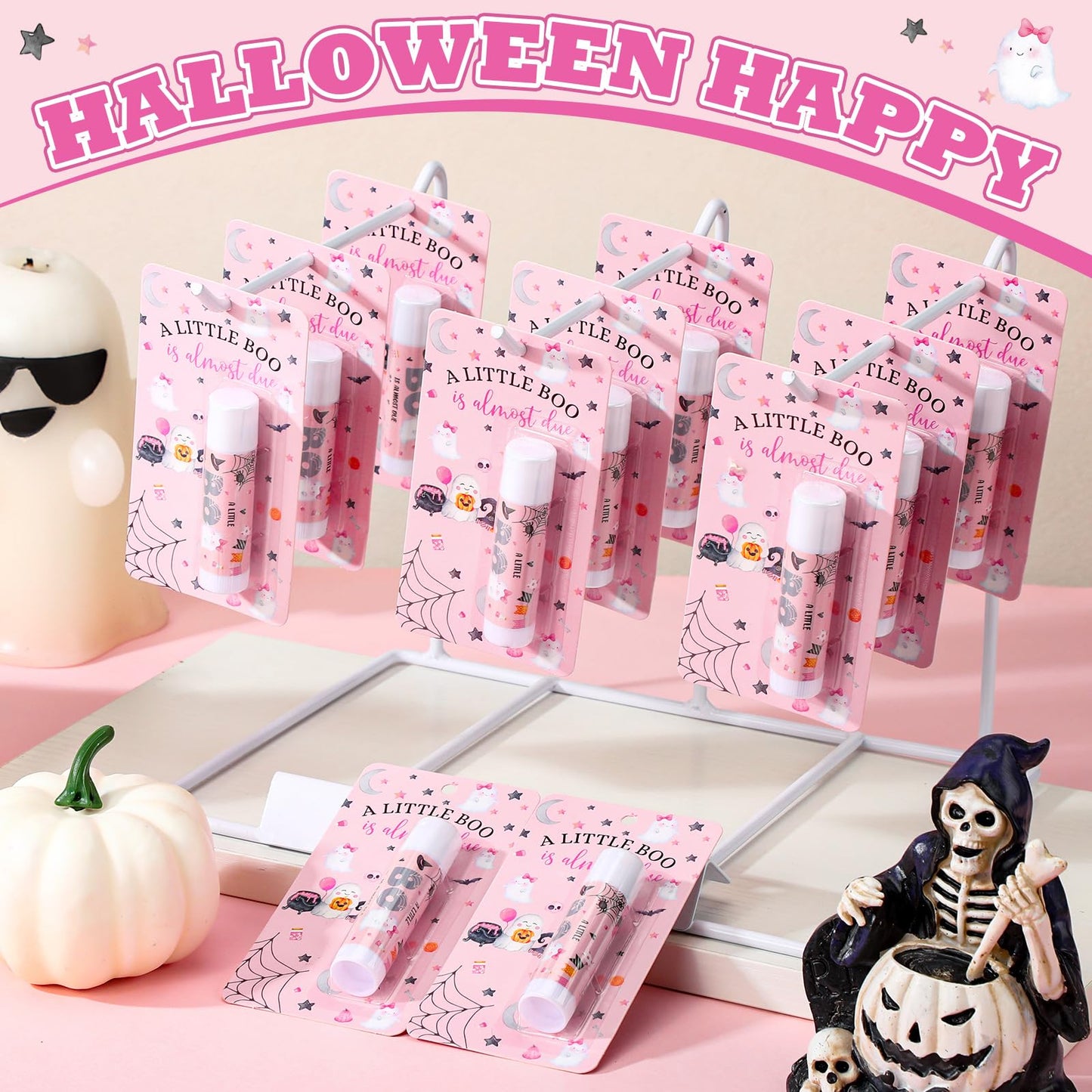 30 Pack Halloween Little Boo Baby Shower Games Prizes Party Gifts Bulk Lip Balms Favors for Winners Adults Guests Gender Reveal