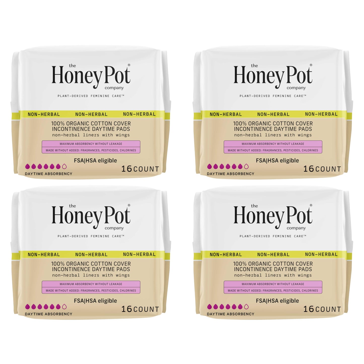 The Honey Pot Company - Incontinence Pads for Women - 64ct - Daytime Non-Herbal - Bladder Leak Control - Organic Cotton Cover & Ultra-Absorbent Pulp Core - Feminine Care