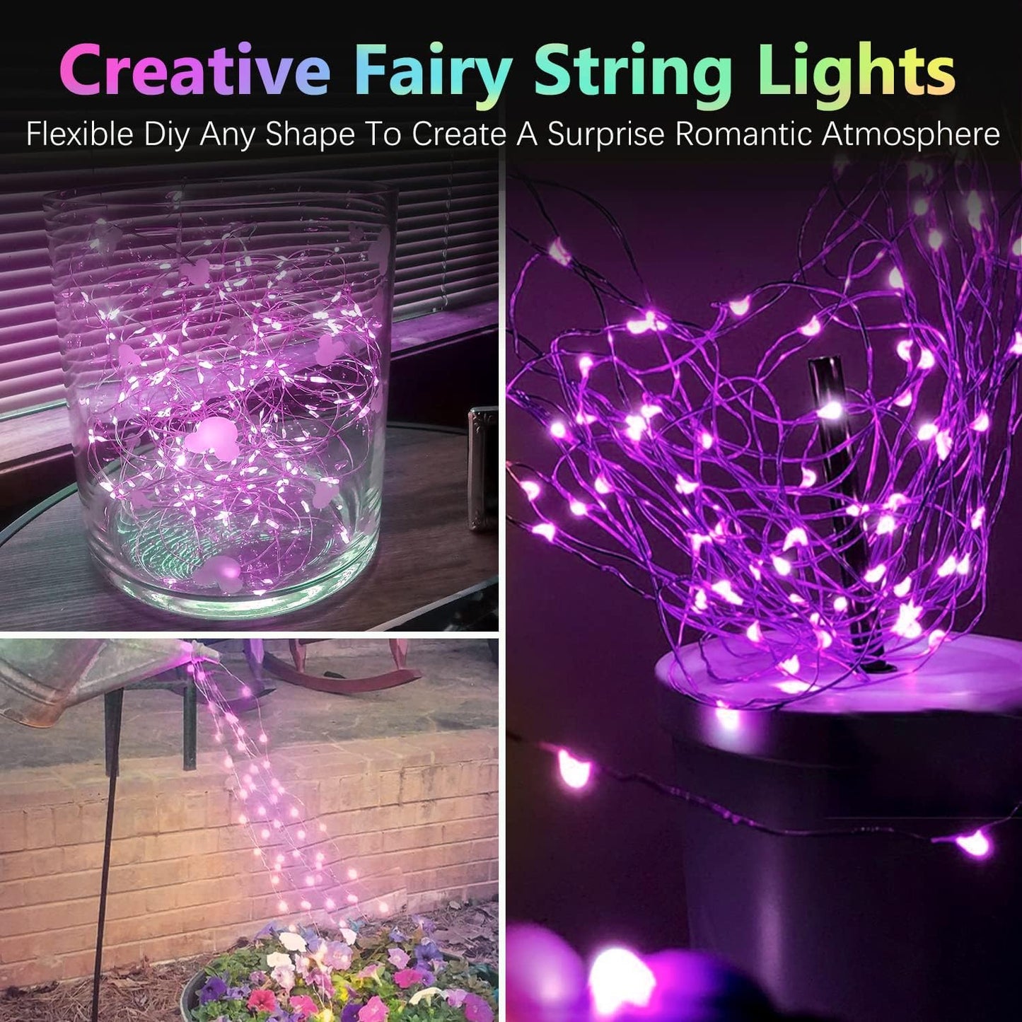 BOSSERN 2 Pack 100LED Fairy Lights, Battery Operated, Remote, 8 Modes, Waterproof, Purple, DCHD-2PK-100LED-PURPLE-RC