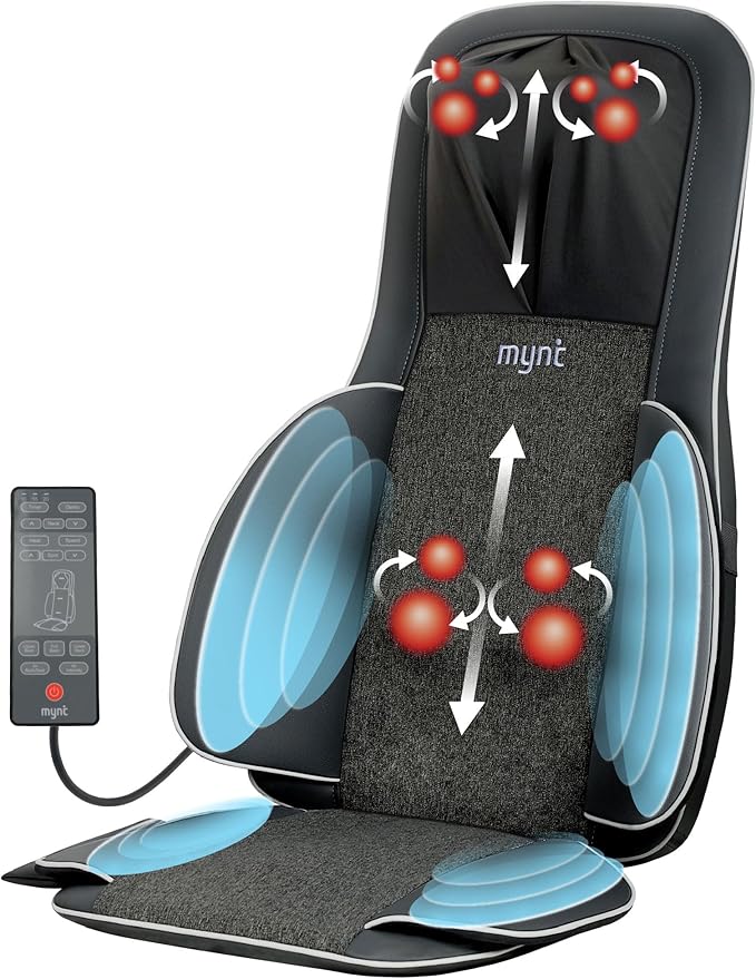 Mynt FSA Eligible HSA Approved Shiatsu Neck and Back Massager for Chair with 10 Deep Kneading Nodes, 2D & 3D Back Massage ...