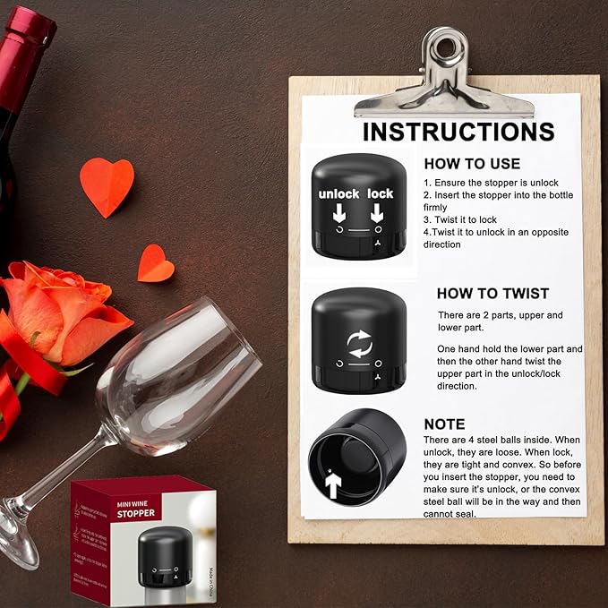 Wine Bottle Stopper With Twist Lock 4Pack,Wine Stopper With Silicone Reusable Wine Sealer, Wine Toppers Stopper Leak Proof And Keeps Wine Fresh For Easy Storage, Black