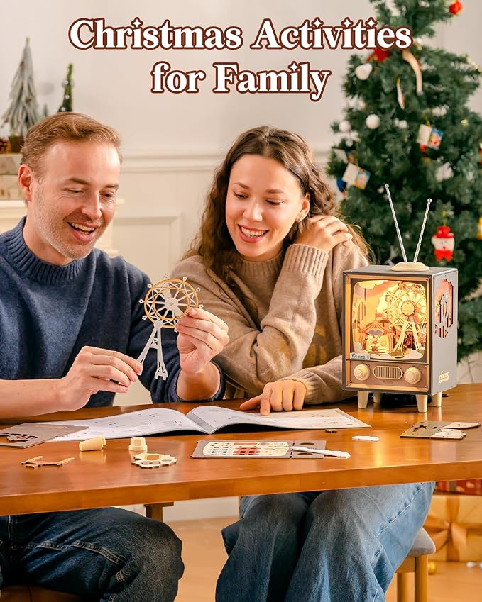 Rolife 3D Wooden Puzzles for Adults DIY Book Nook Kit 16" Ferris Wheel Music Box Model Building Set with LED Crafts for Adults Gifts for Girls Boys (Sunset Carnival)