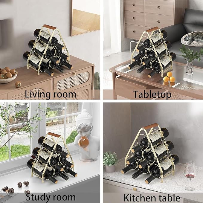 Countertop Wine Rack, 6 Bottle Wine Holder Wine Racks Countertop, Small Tabletop Wine Rack Shelf Metal Wine Storage, Gold Wine Rack Wine Organizer for Inside Cabinet Pantry Bar
