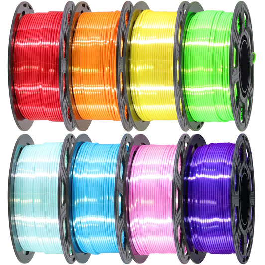 1.75mm Silk Shiny PLA 3D Printer Filament 8 Bright Colors Bundle: Silk Yellow/Lime Green/Orange/Sky Blue/Pink/Cyan/Red/Purple, Each Spool 250g, Total 2Kg 3D Printing Material, 250g x 8 Spools