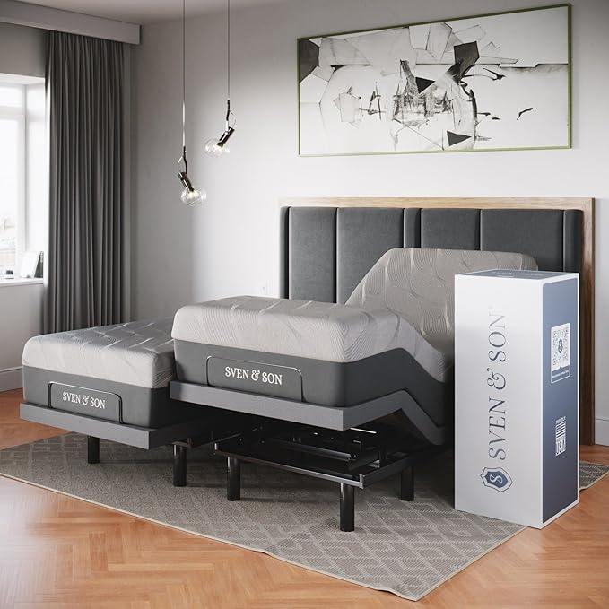 Sven & Son Classic Adjustable Bed Base, Head and Foot Lift, Massage, Under-Bed Lights, USB, Gel Memory, Zero Gravity Smart...