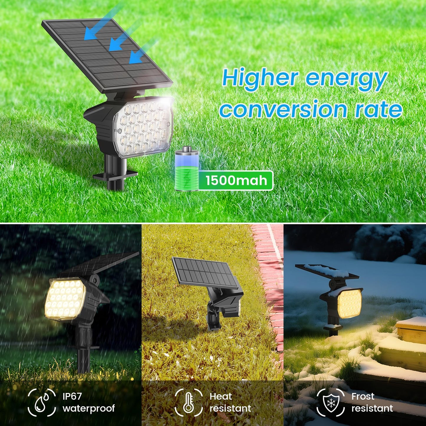VOLISUN Solar Spotlight Outdoor, IP67 Waterproof, 27 LED, 3 Lighting Modes, 2 Pack, Warm White, Model 21464