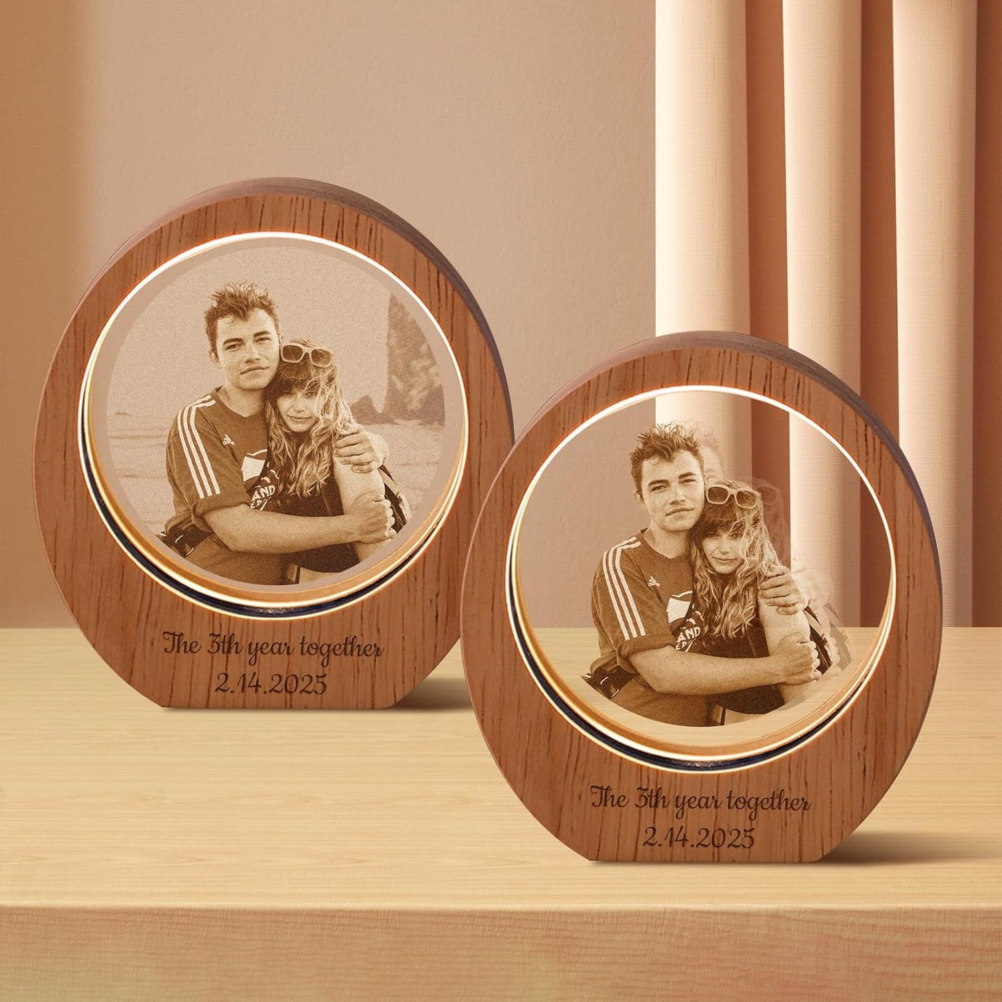 Custom 3D Crystal Photo Night Light – Personalized Glass Photo Ball with Customized 3D Picture Engraving, LED Light Wood Base, Unique Custom Gifts for Family, Pets, Birthday，Valentine's Day (Style 6)