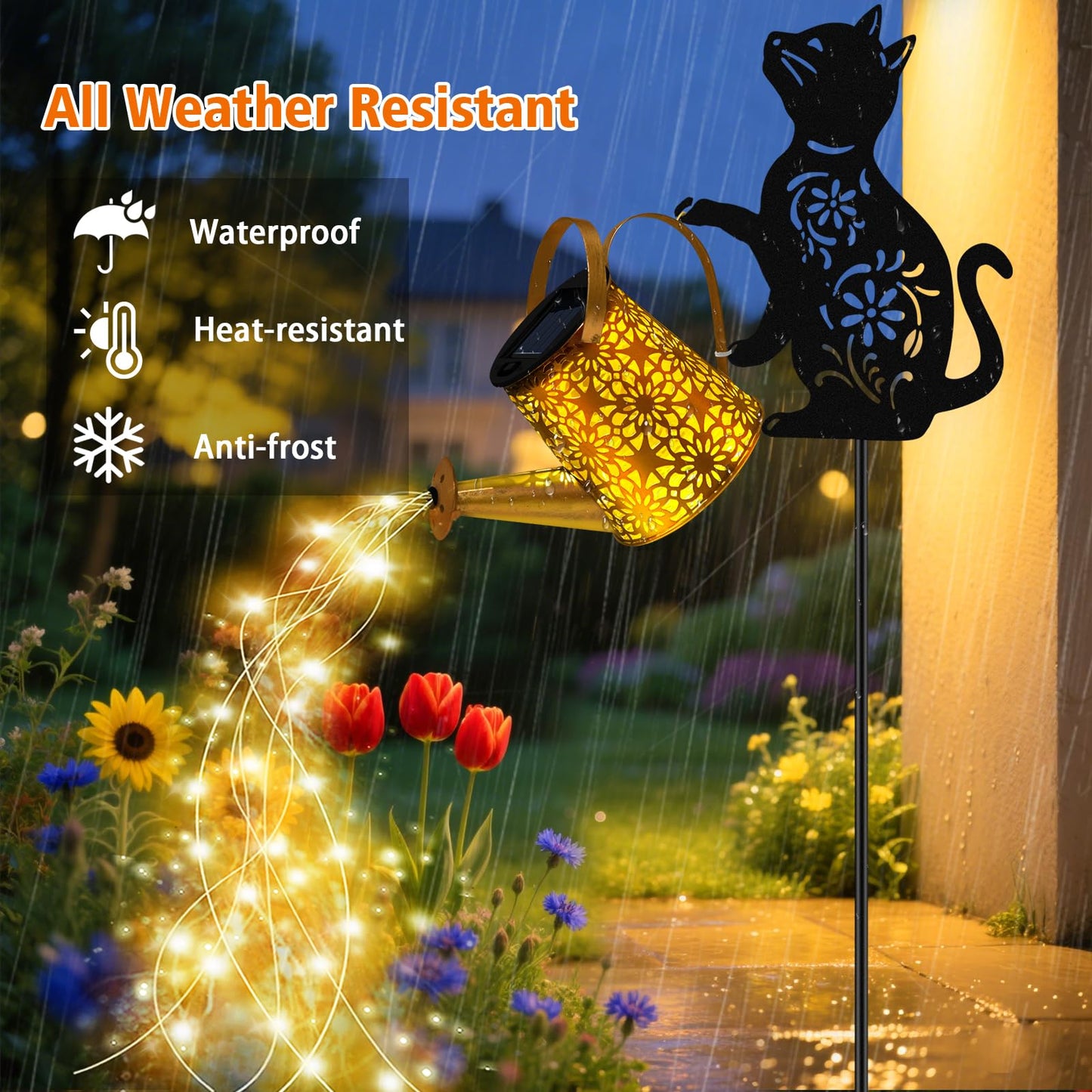 Solar Lights Outdoor  2 Pack Black Cat Solar Watering Can Lights  Birthday Gifts For Women Mom Cat Lover MotherS Day Christmas  Waterproof Hanging Lantern Garden Decor Outside Patio Yard Pathway
