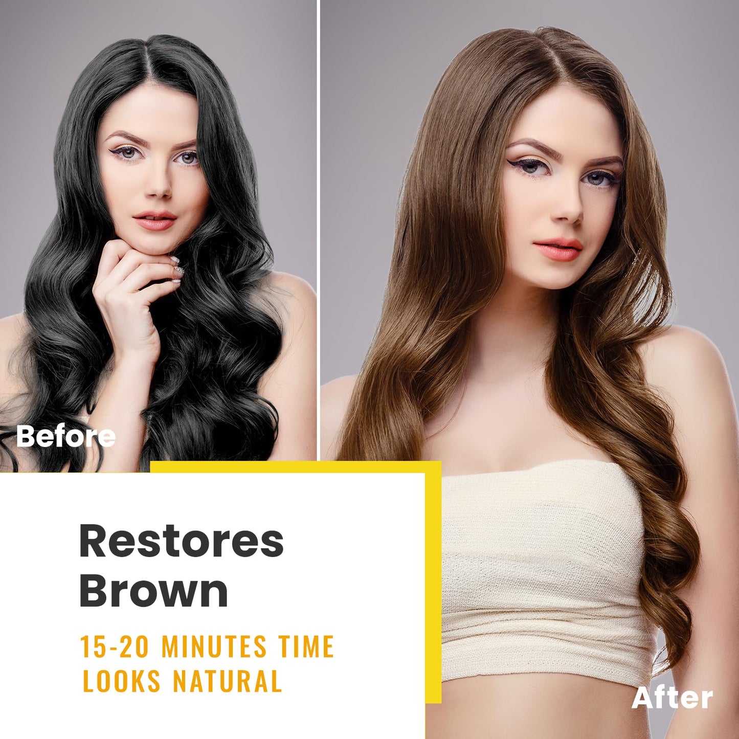 KINGMING Brown Hair Dye Shampoo 3 in 1 for Gray Hair, Hair Color Shampoo for Women Men Grey Hair Coverage, Herbal Ingredients Ch