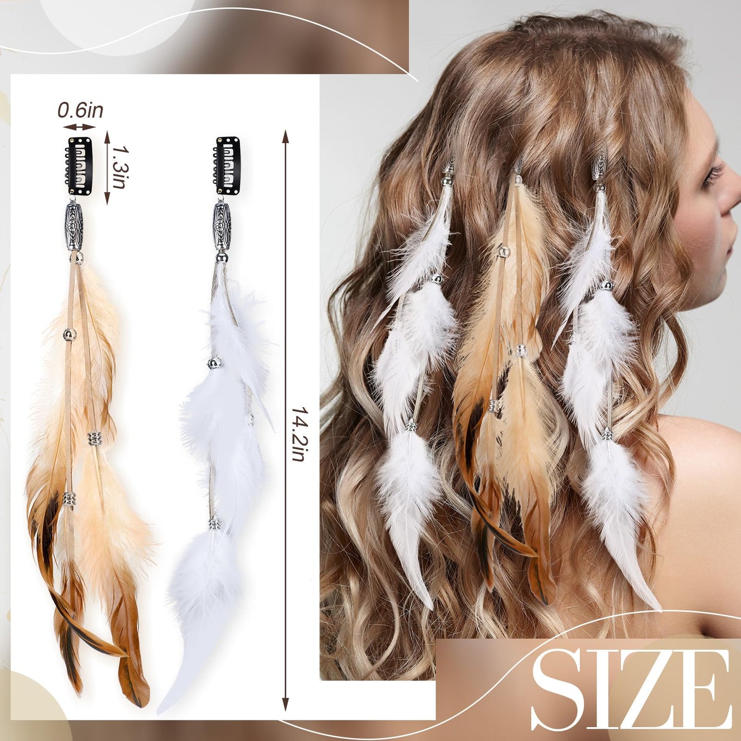 Geyoga 12 Pcs Clip in Hair Feathers Extensions for Women Colored Boho Feather Hair Clips Halloween Cosplay Costume Carnival Part