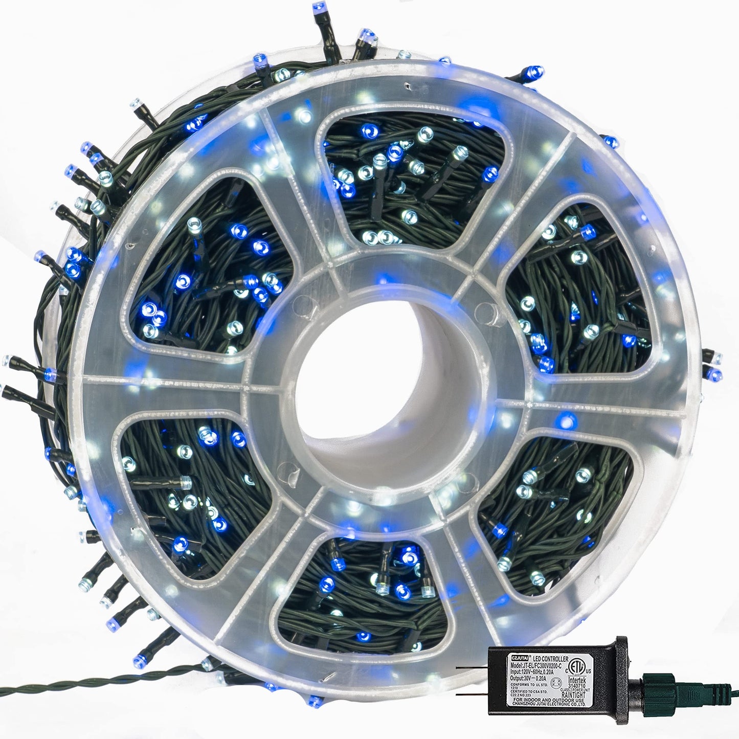 FUNPENY LED String Lights, 164FT, 500 Lights, 8 Modes, Waterproof, Green Wire, Blue & White for Indoor Outdoor Holiday Decor