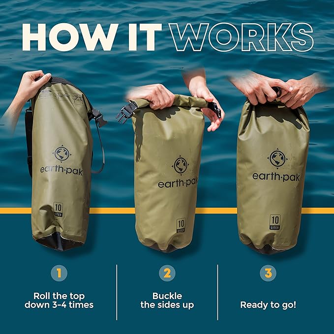 Earth Pak Waterproof Dry Bag - Roll Top Waterproof Backpack Sack Keeps Gear Dry for Kayaking, Beach, Rafting, Boating, Hiking, Camping and Fishing Black 5L & Blue 5L