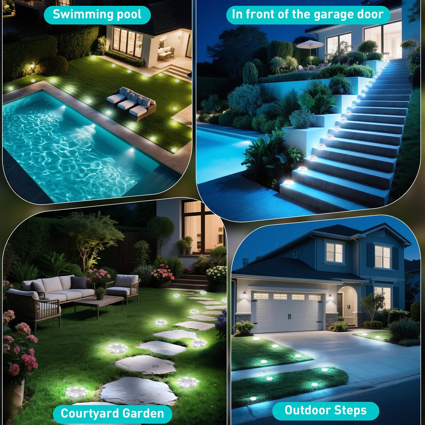 Fortulux Solar Ground Lights Solar Disc Light Outdoor Waterproof Landscape Lighting Garden Lights For Pathway  Yard  Deck  Lawn  Patio  Swimming Pool  Walkway(Cool  12Pack)