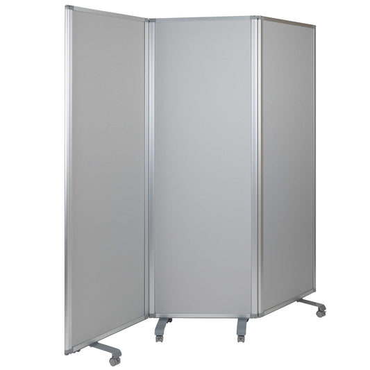 Flash Furniture Raisley 3-Section Mobile Magnetic Whiteboard and Cloth Partition, Rolling Dry Erase Board Room Divider, 72"H x 24"W