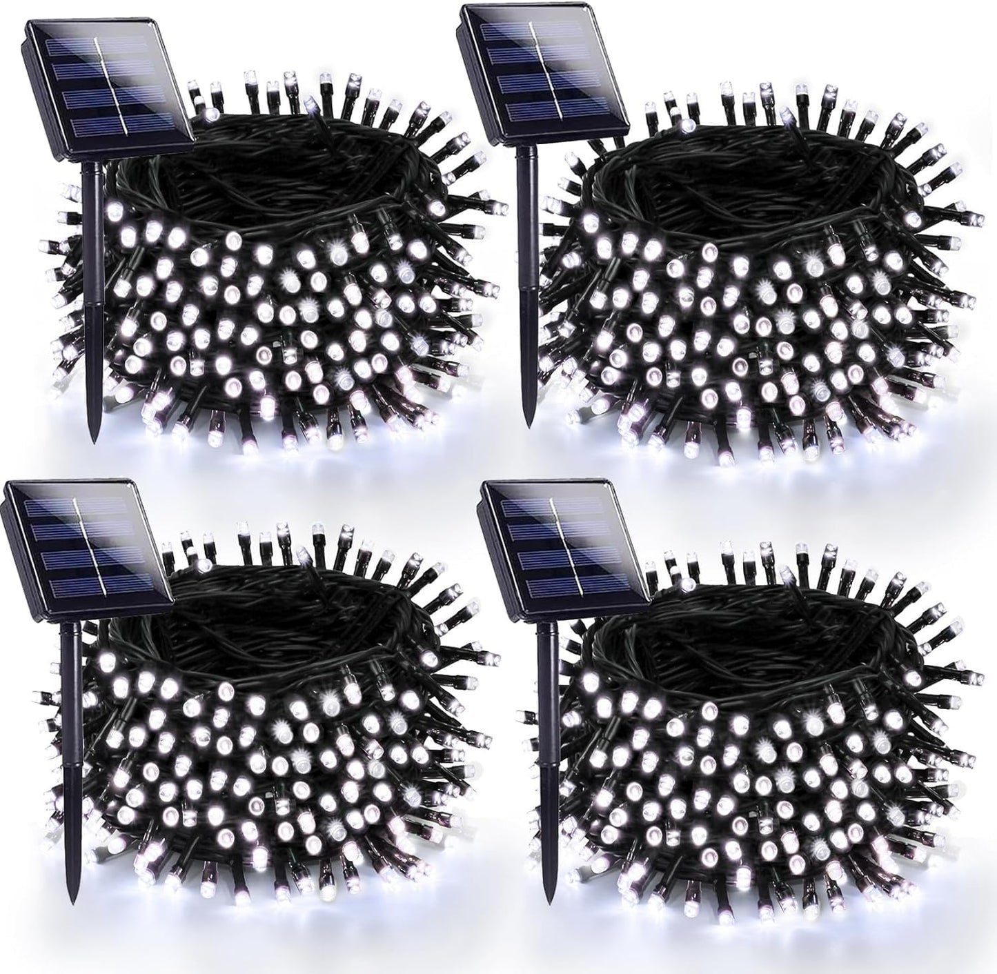 SANJICHA 180FT Solar Christmas Lights, 320 LED, 4 Pack, Waterproof, Green Wire, 8 Lighting Modes, Cool White
