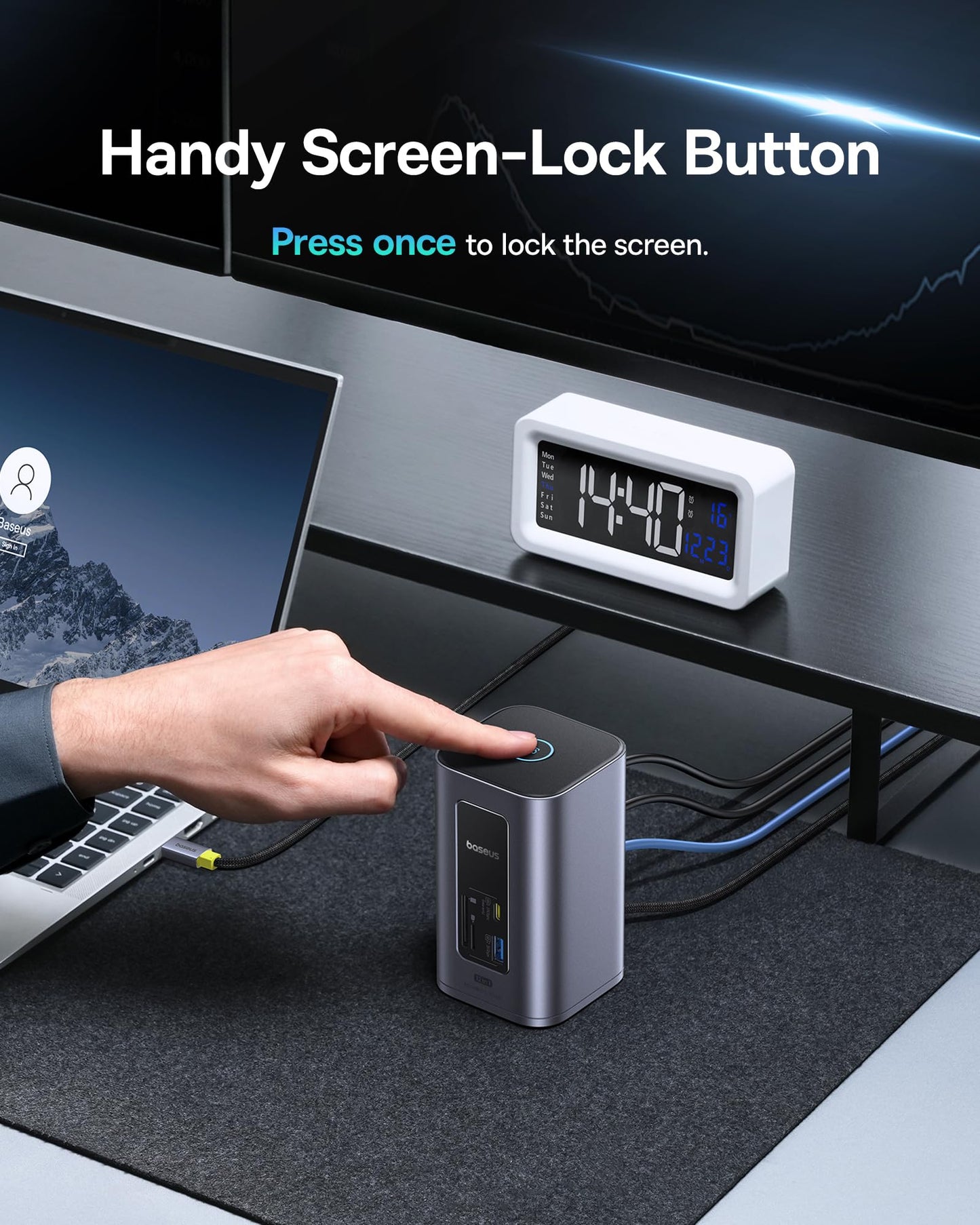 Baseus Docking Station Dual Monitor, Nomos Win Air(12 in 1) Laptop Dock, 2*4K HDMI, 10Gbps USB Ports, 1Gbps Ethernet, PD 100W(No Power Adapter), USB C Docking Station for Dell/HP/Lenovo/Asus/Acer/Mac