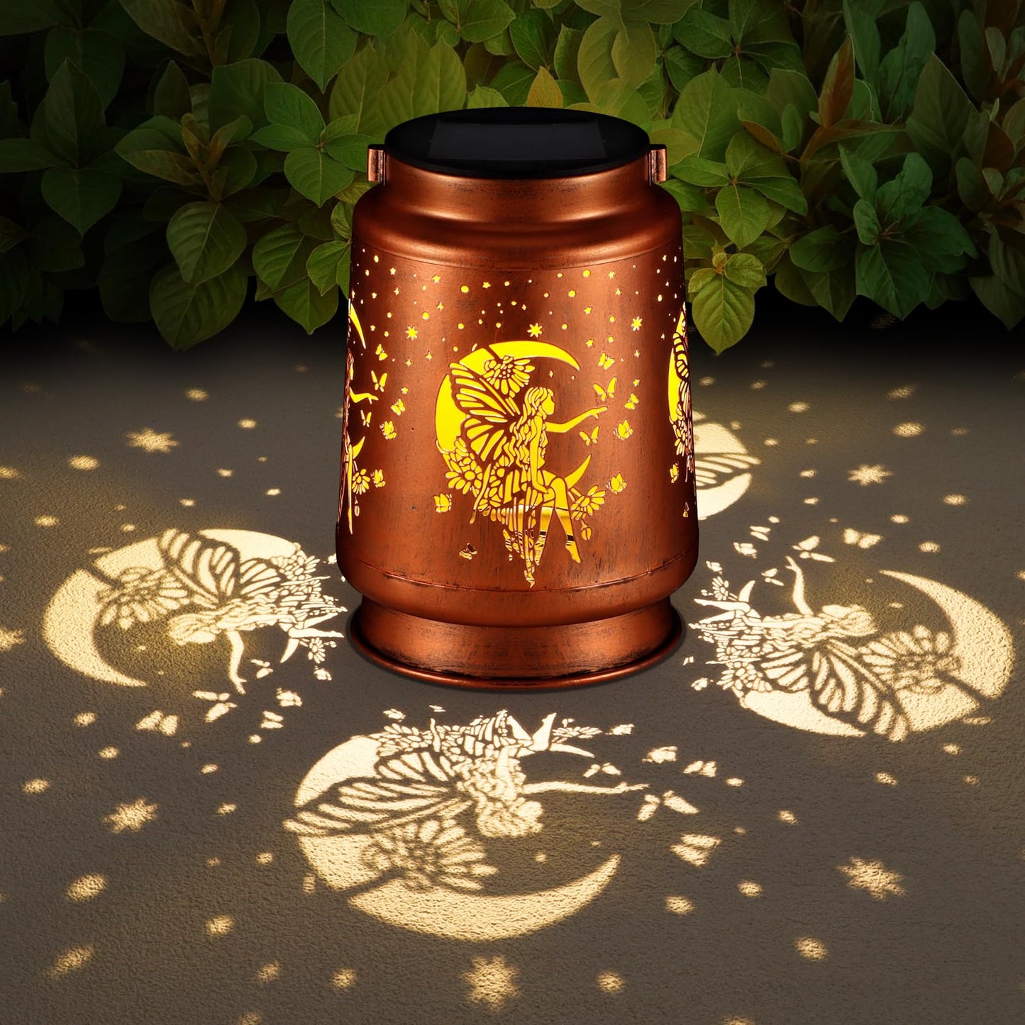 Solar Lantern Outdoor Hanging Waterproof Outside Metal Openwork Hummingbird Pattern Birthday Gifts For Women Mom Landscape Lights For Porch Garden Yard Patio Pathway Decor(Fower Fairy)