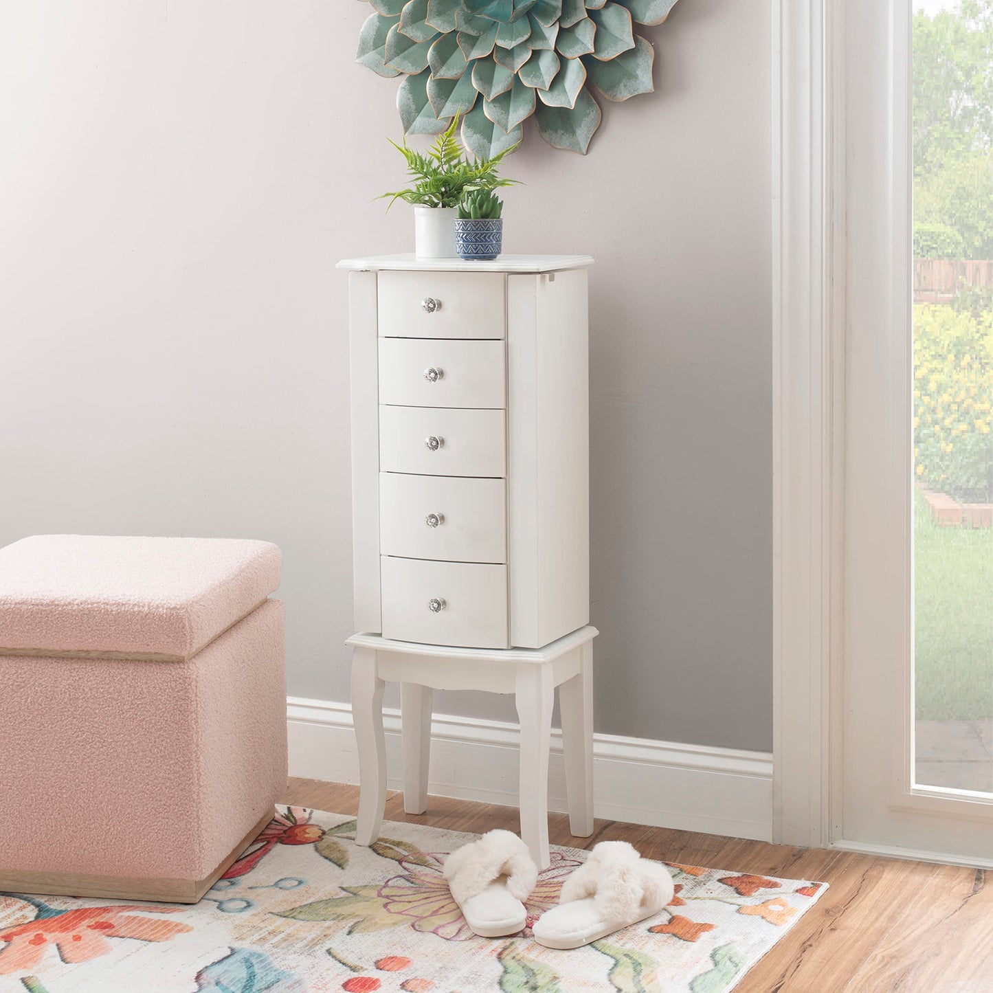 Powell Furniture Jewelry Armoire, White, 13x 9.375x 35.5