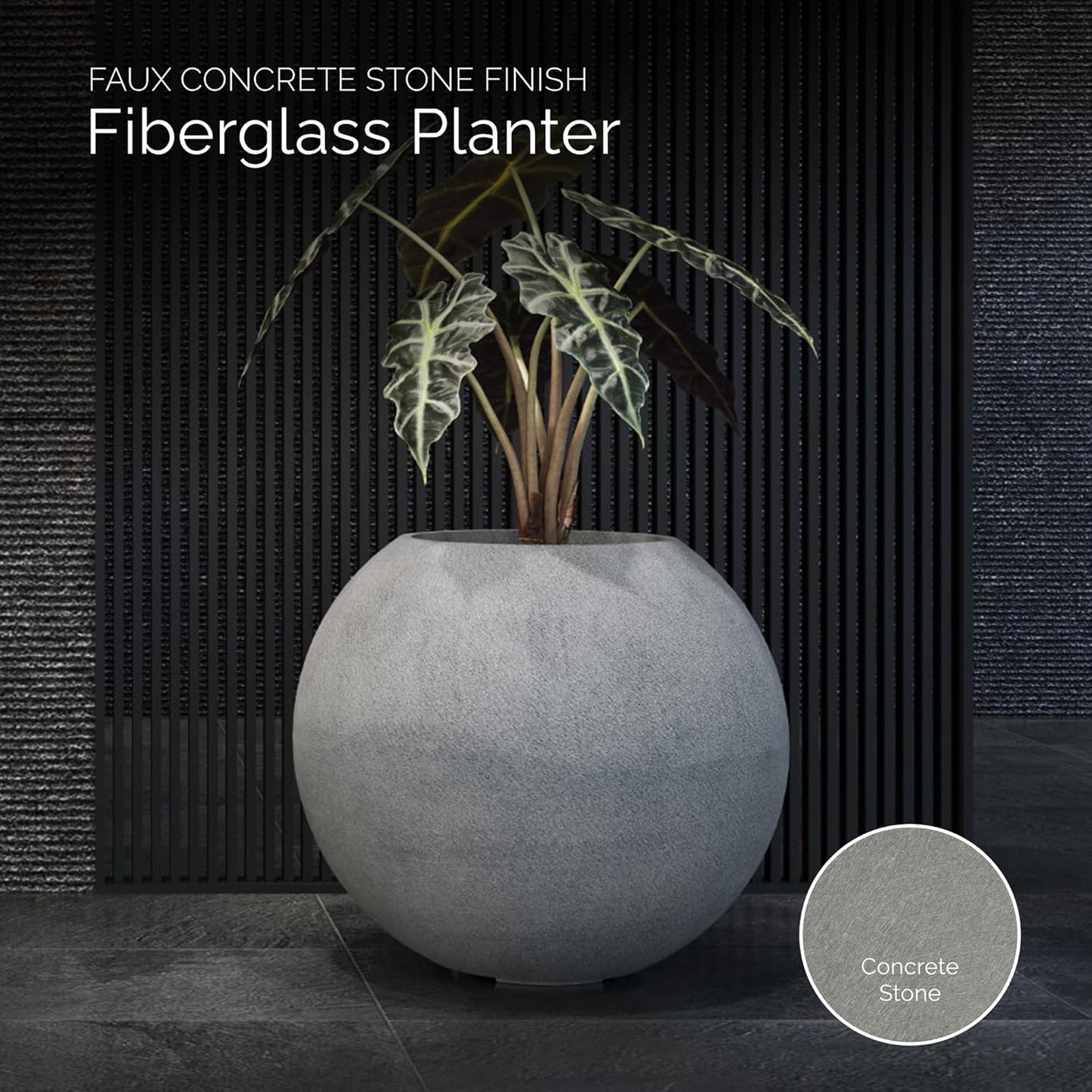 Orbo Globe Sphere Planter – Concrete Stone Finish – Fiberglass Indoor/Outdoor and Weather-Resistant Round Planter (23.6" D x 21.1" H Exterior, 23.2" D x 20.5" H Interior)