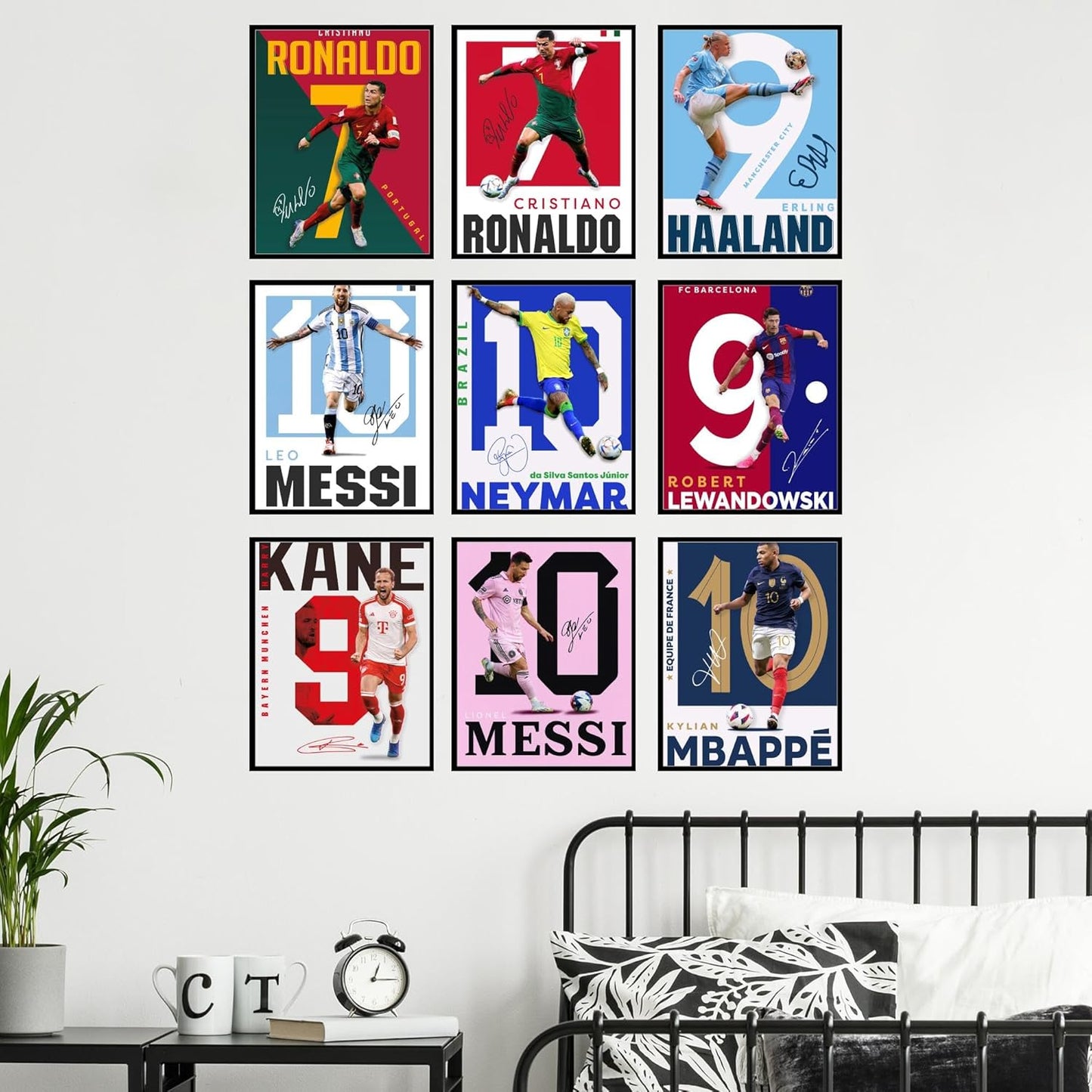 BigWig Prints Soccer Poster - Soccer Decor For Boys Bedroom, Messi And Ronaldo Poster, Messi Posters For Boys Bedroom, Mbappe Wall Art, Neymar Wall Art, Ronaldo Posters - Unframed Set Of 9 (8x10”)
