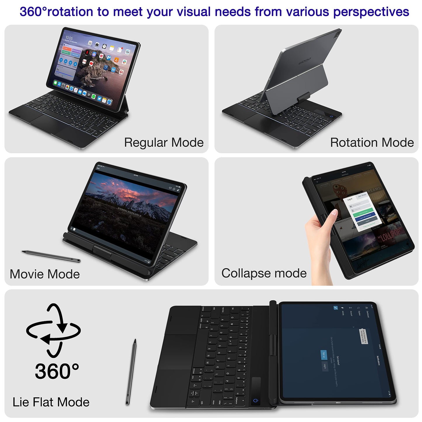 Doqo Keyboard Case For Ipad Air 11(M2) 2024,Air 5Th,4Th And Ipad Pro 11(4Th,3Rd,2Nd,1St Gen) With Touchpad Backlit,360 Rotatable